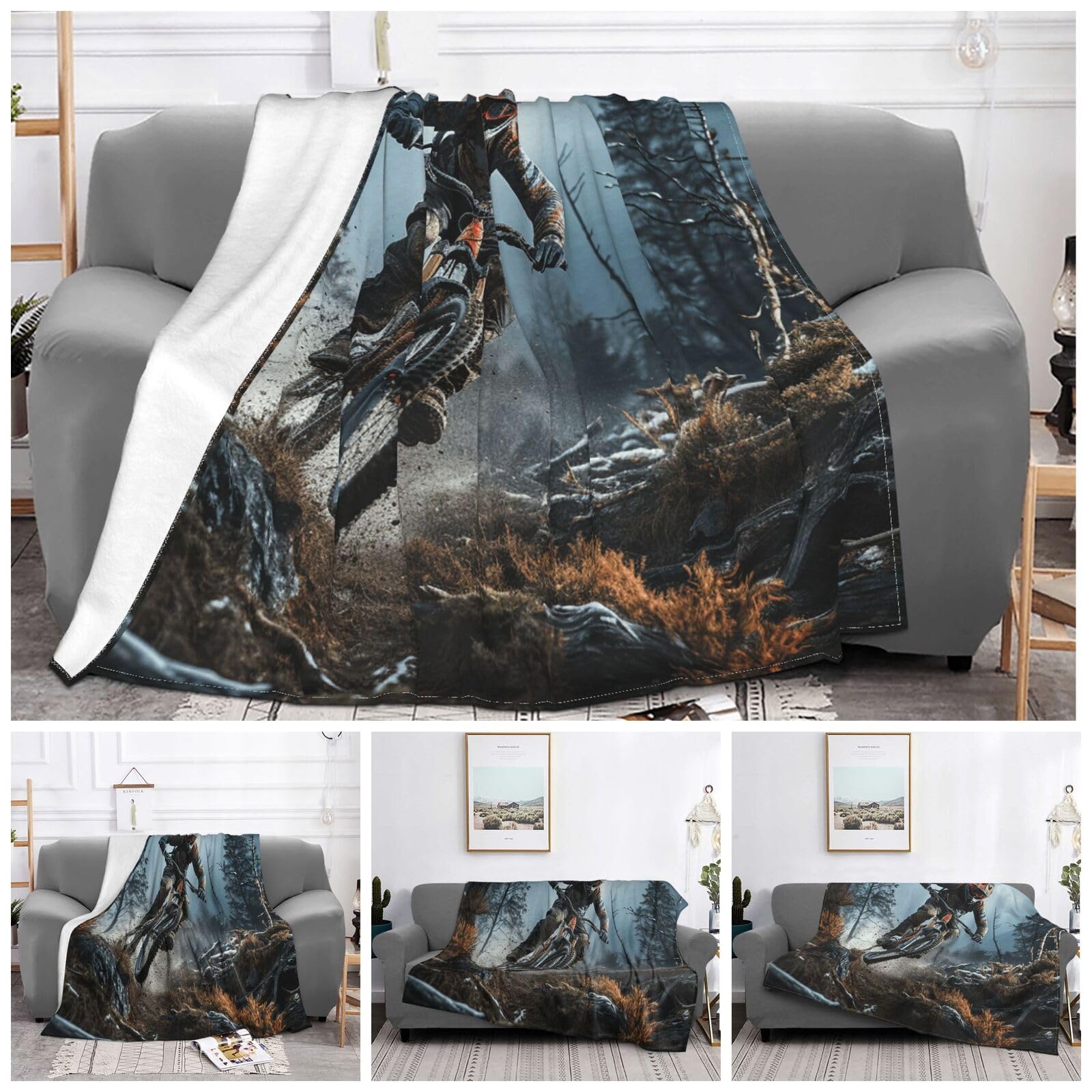 Toxocmdkle Black Throw Blanket Super Soft Plush Flannel Blanket Mountain Bike Tournament Throw Lightweight Blankets For Living Room Warm Cozy Decorative Throws For Sofa Couch All Seasons 60"X50"