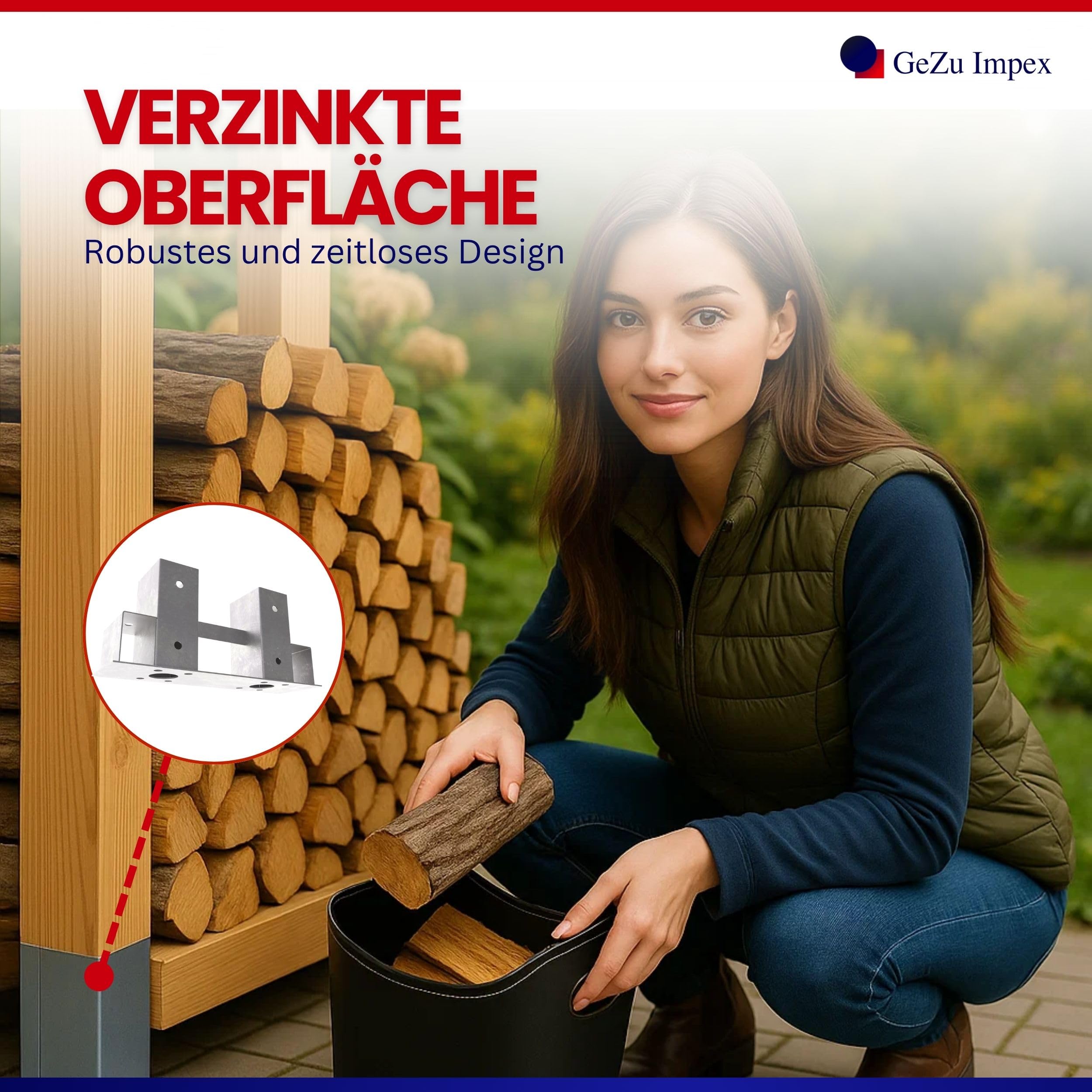 GeZu Impex Holzstapelhilfe 340 x 100 x 150 mm Set à 4 Feuerverzinkt Brennholzstapelhalter Stapelhilfe Holzstapelhalter Kaminholzregal