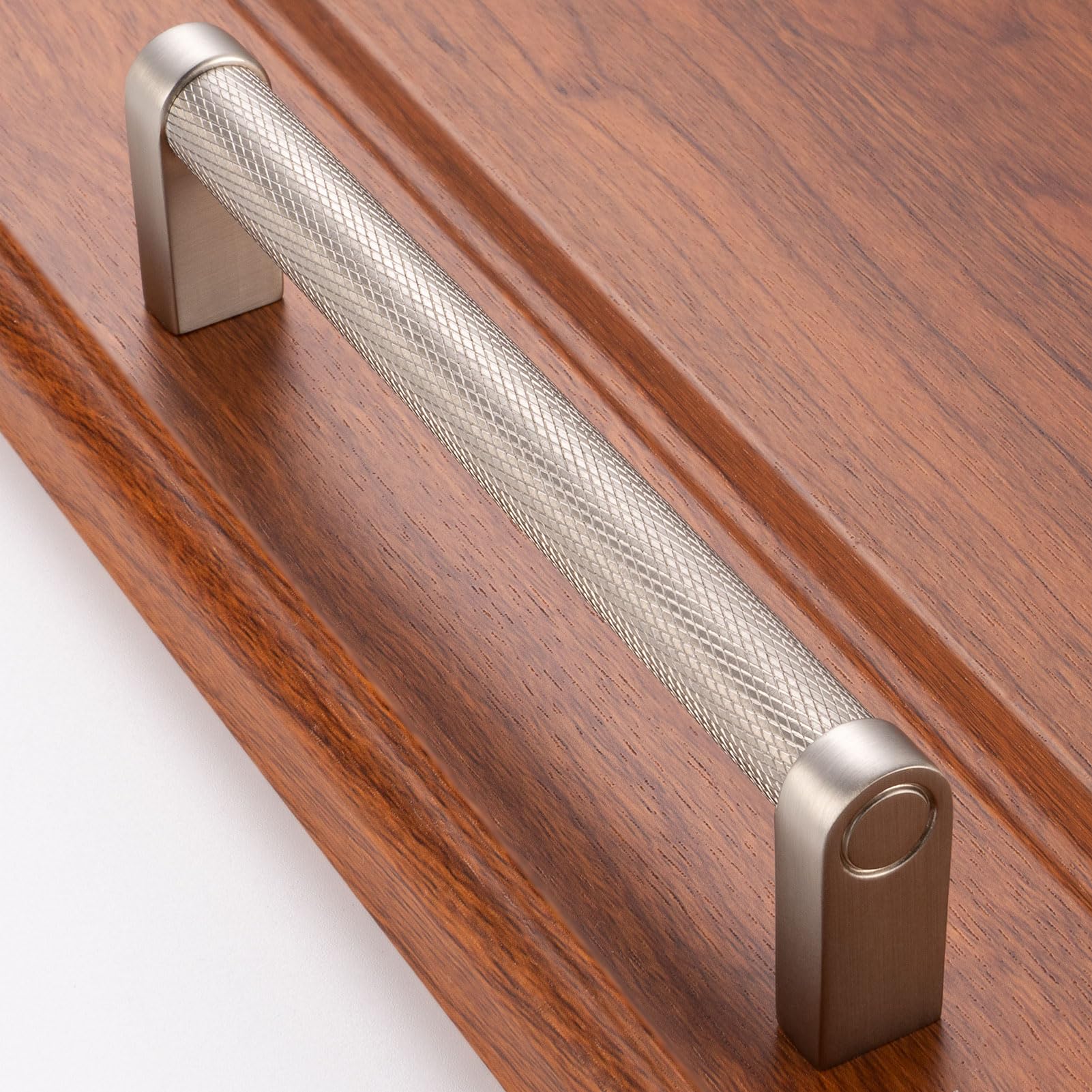 BEROSSA Brushed Nickel Cabinet Pulls, Knurled Bar Cabinet Handles, 5 Inch Screw Spacing, Pack of 10 | Solid Hardware for Kitchen Door Bedroom Dresser