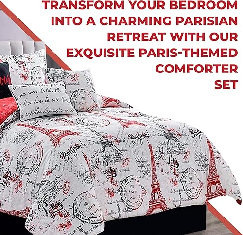 Miniatura 9 de Sapphire Home Juego de edredón de París tamaño California King en una bolsa, juego de edredón de 7 piezas con fundas, cojines de falda de cama, ropa