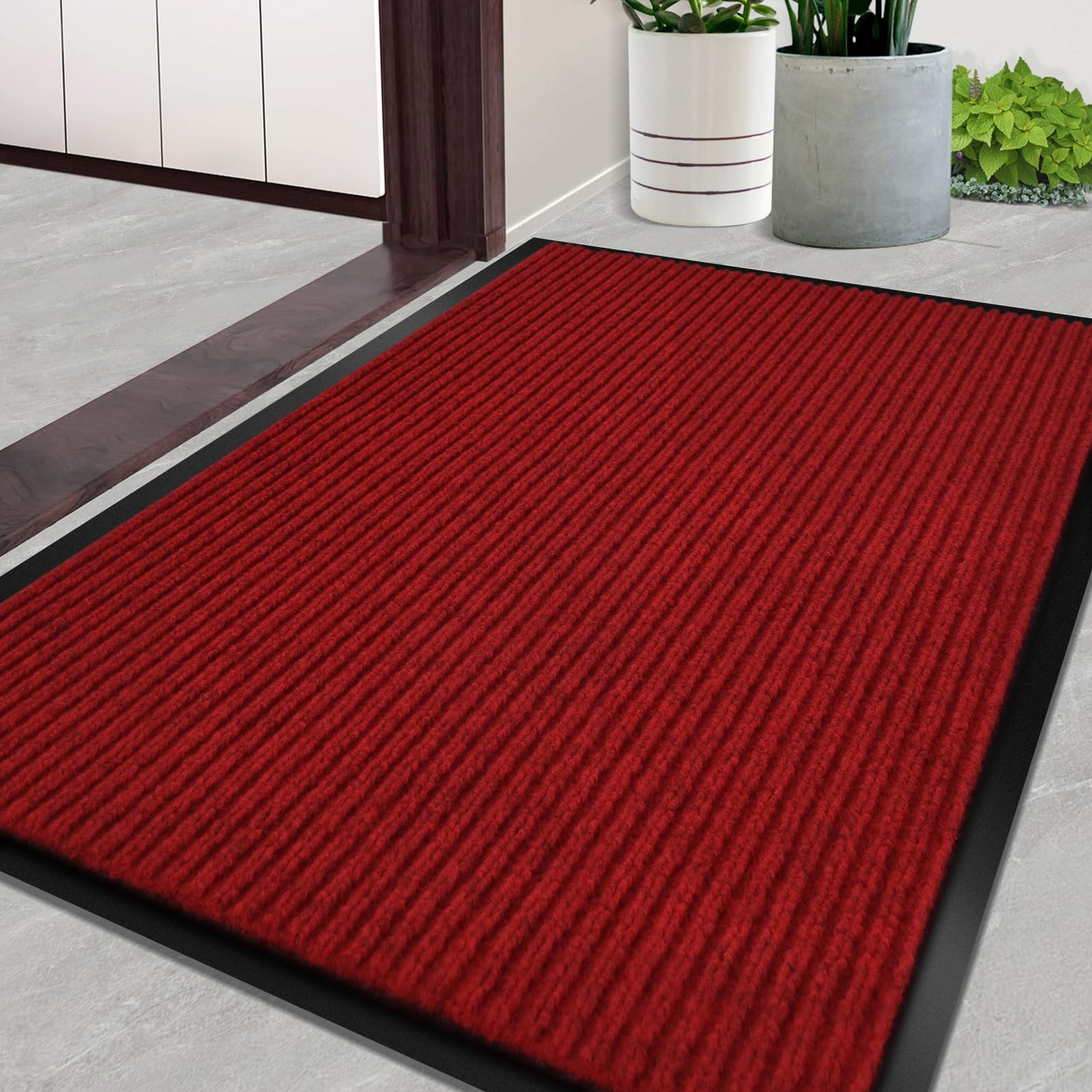 Door Mat Heavy Duty Outdoor Indoor Doormat Low Profile Front Door Mat Large 31x47 inch Red Entrance Welcome Mats Easy Clean Patio Entrance Mat Waterproof Anti-Skid Rubber Backing
