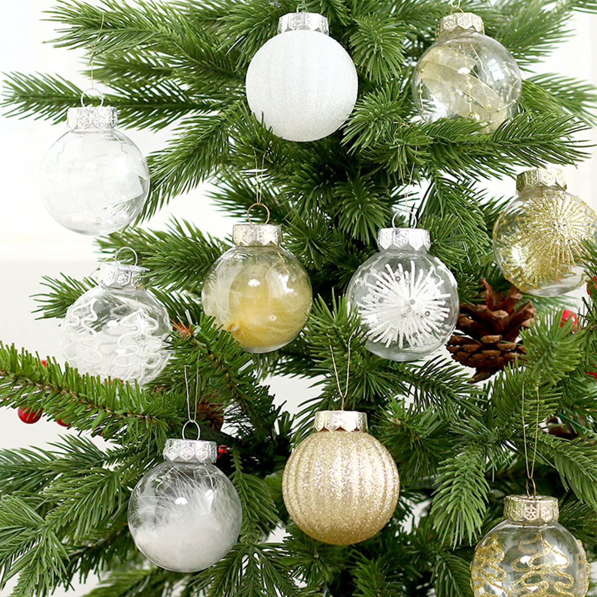Weihnachtskugel 30 Stück 6cm Weihnachtskugeln Klare Kunststoff Christbaumkugeln Hängende Dekoration für Weihnachtsbaumschmuck Dekoration (Gold)