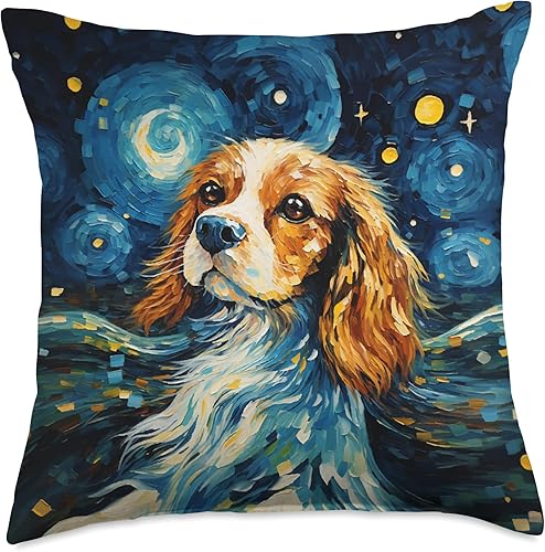 Spaniel Puppy Dogs Starry Night Cocker Spaniel o Cavalier King Charles - Almohada de 18 x 18 pulgadas, multicolor