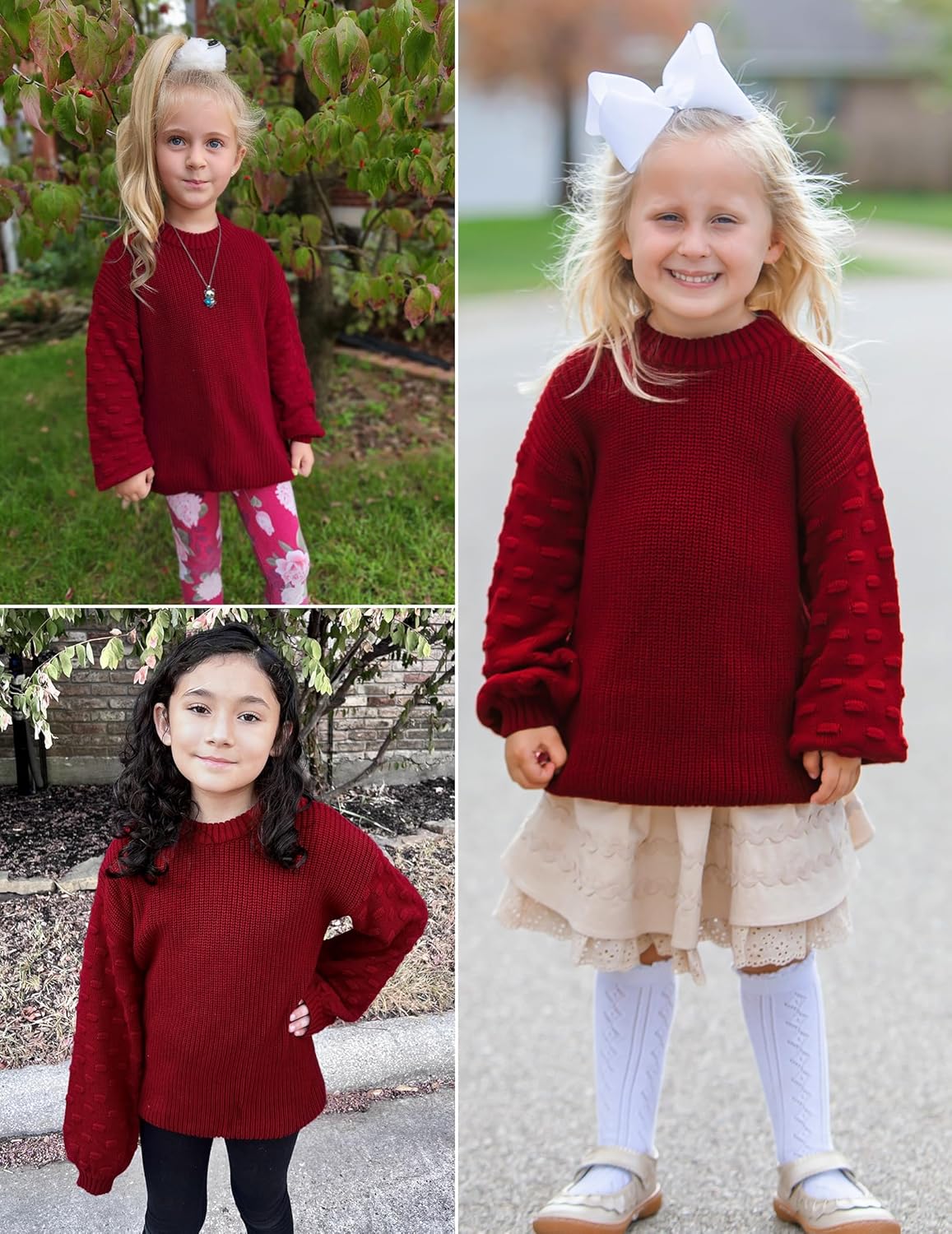 Arshiner Girls Crewneck Sweaters Chunky Lantern Sleeve Knit Jumper Tops Casual Drop Shoulder Pullover Outwear for 5-13 Years - Image 9