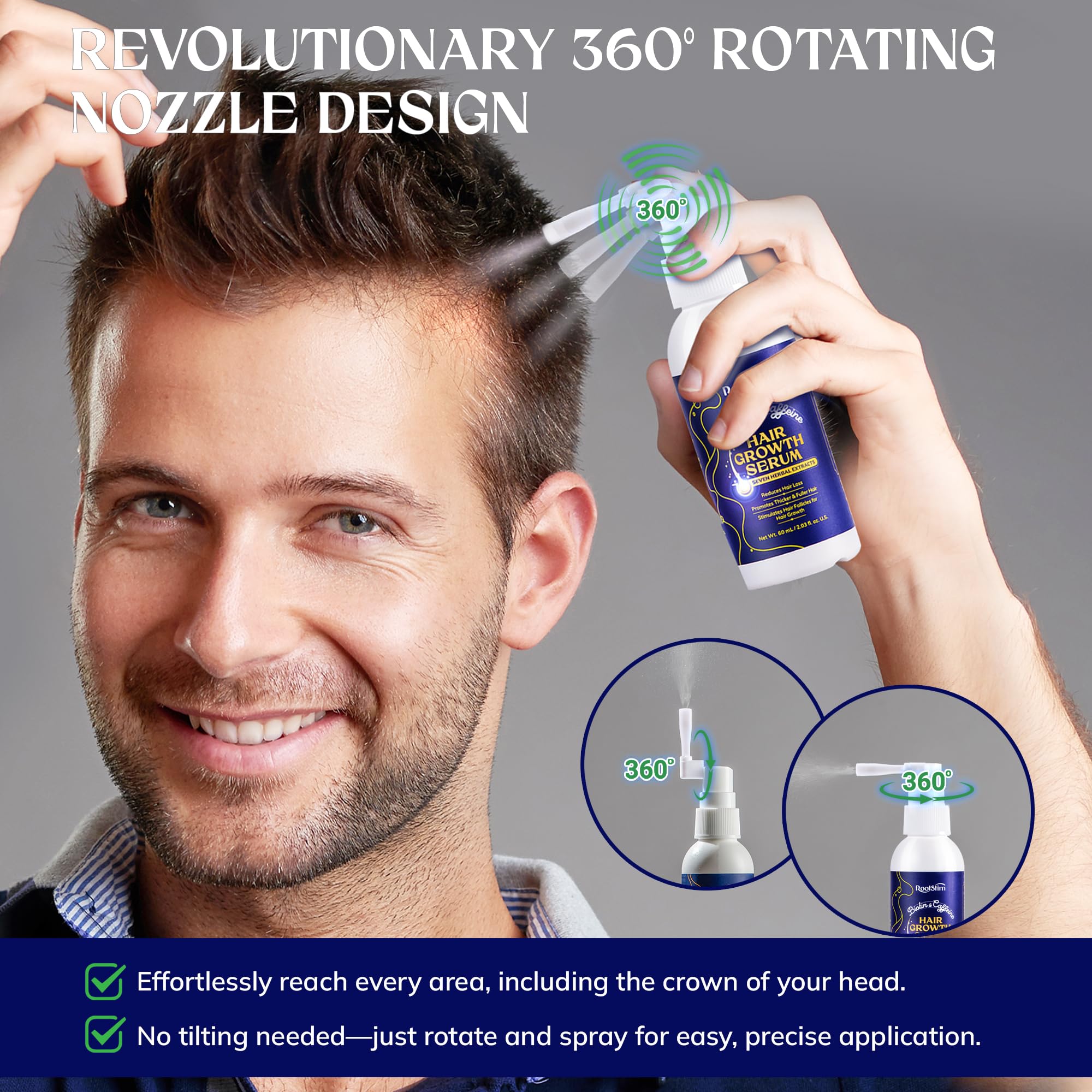 Rootstim Hair Growth Serum Spray with Biotin, Rice Water & Caffeine, 2.03 Fl Oz
