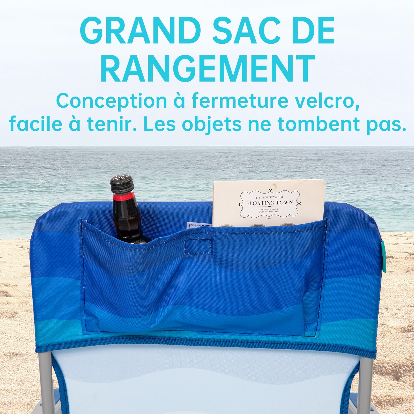 #WEJOY Chaise de Plage Pliable Fauteuil de Plage avec Dossier Haut Chaise de Camping Pliante Chaise de Pêche avec Accoudoirs, Charge Max 136 kg pour Camping Extérieur Plage Jardin Terrasse Lot de 1/2