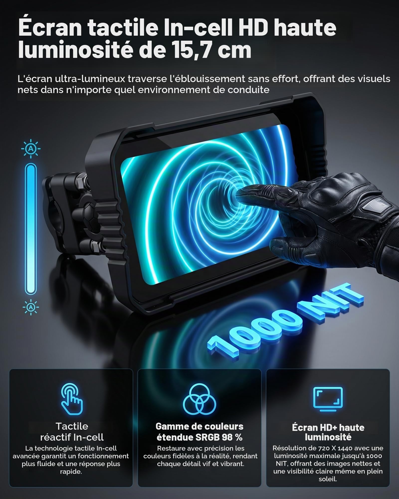 Installation Rapide Écran Carplay pour Motos BMW Écran Tactile 6,25 Pouces | Compatible avec CarPlay et Android Auto Entièrement étanche, Navigation GPS, Double Bluetooth, Plug-and-Play