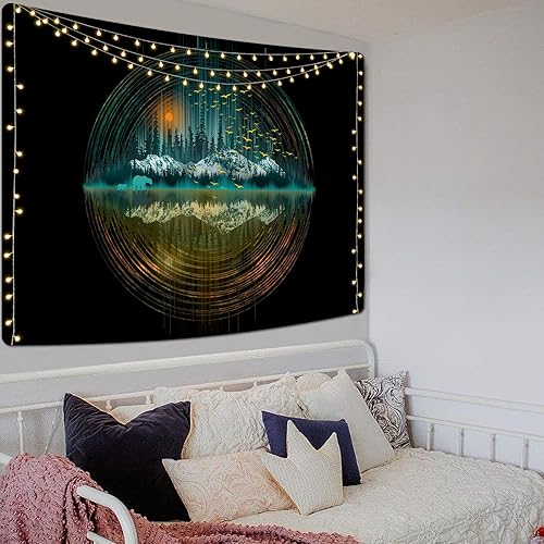 Miniatura 2 de Uspring Tapiz de bosque natural, tapiz de arte estético, tapiz de luna de montaña, tapiz para colgar en la pared, tapiz de paisaje grande para