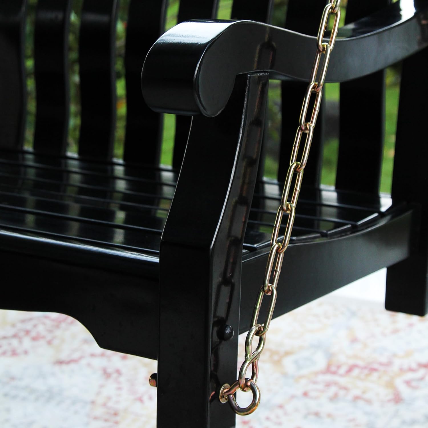 Cambridge Casual Bonn Mahogany Wood Black Porch Swing, Hanging Outdoor 2-Seater Swing Bench for Porch, Weather-Resistant & Durable, 4 Foot Porch Swing