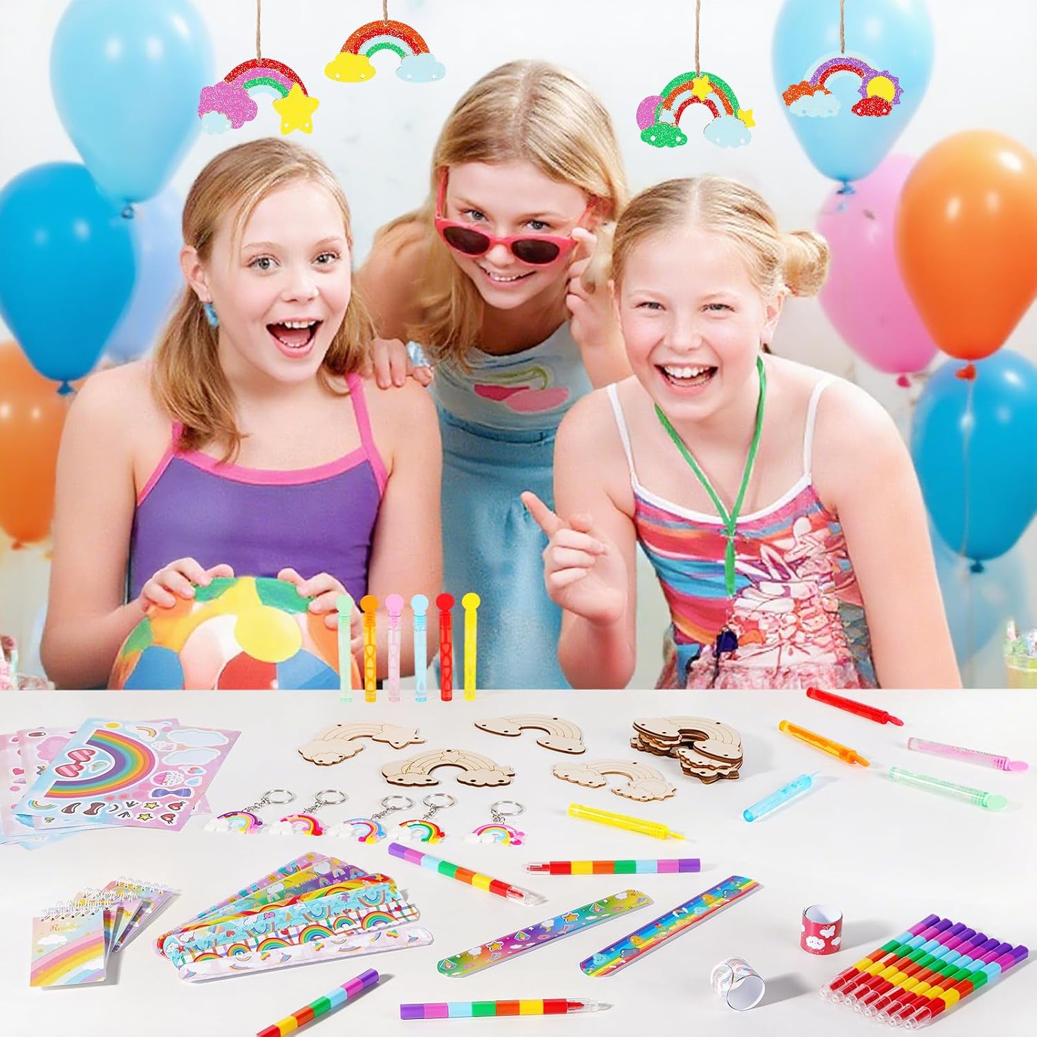 Vanblue 96Pcs Rainbow Party Favors Birthday Party Decorations Gift for Kids, Notebook Rainbow Goodie Bag Stuffers,School Supplies,Pinata Fillers Classroom Rewards Gifts Party Supplies