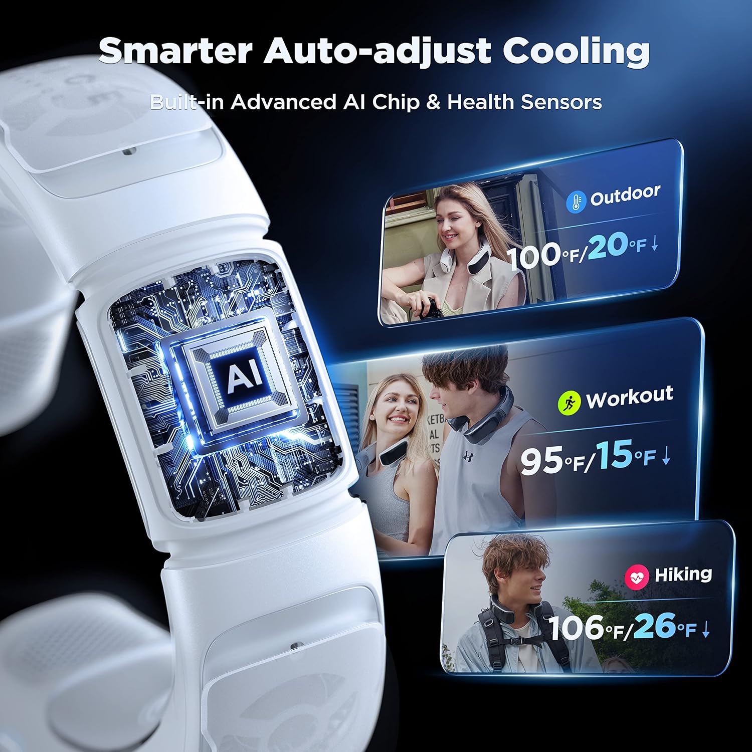 RANVOO [No.1 Cooling A/C AICE 3 AI Neck Air Conditioner [Full-body Cooling/Heating] for All Seasons [Health Monitor] 24H 7000mAh Personal Neck Fan Cooler Heater Rechargeable Wearable Music Call Gift