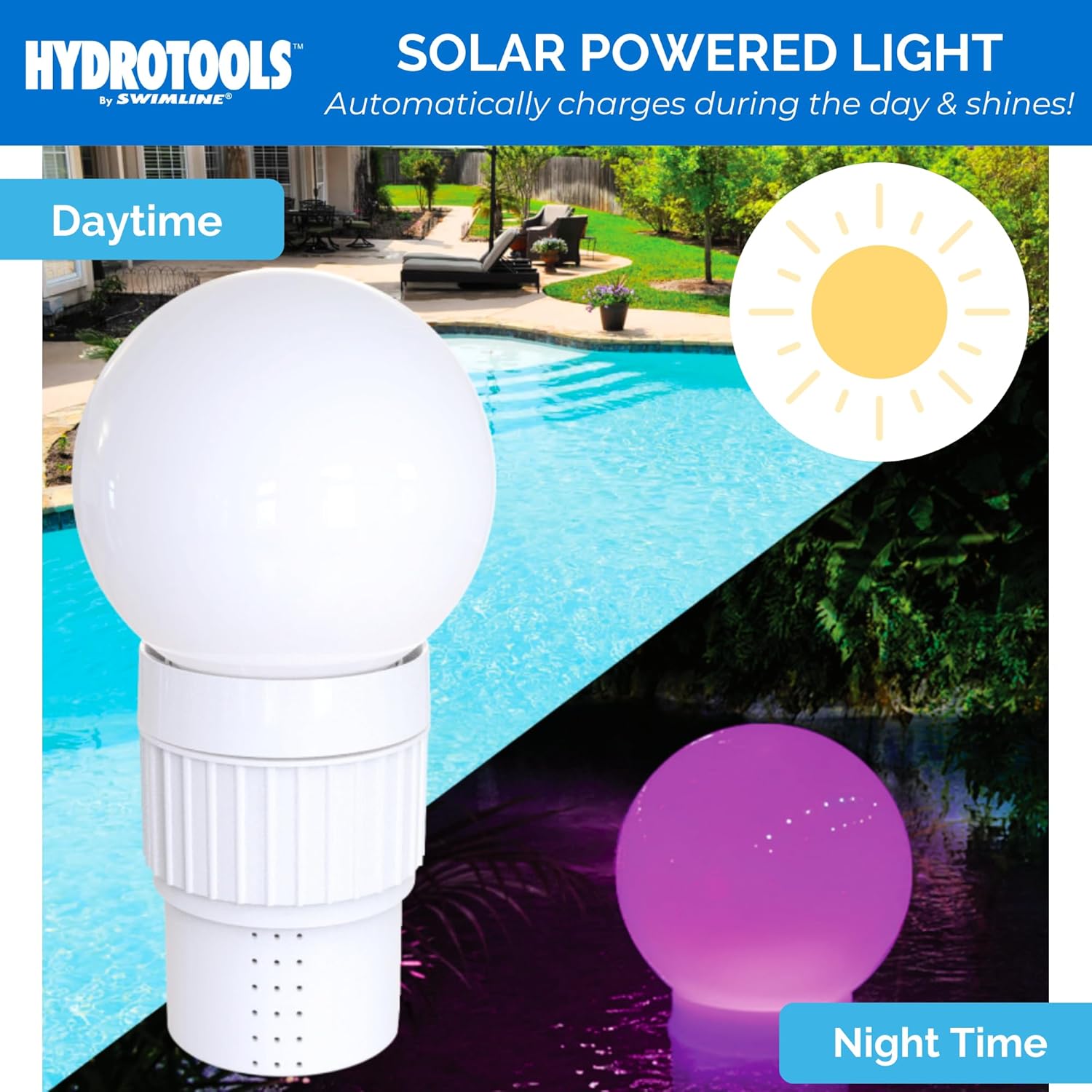 SWIMLINE HYDROTOOLS Chlorine Floater Dispenser For Above Ground & Inground Pools Spas | Solar Powered LED Light-Up Colorful Globe Pool Decoration |Large Capacity Floating 3-Inch Chlorine Bromine Tabs