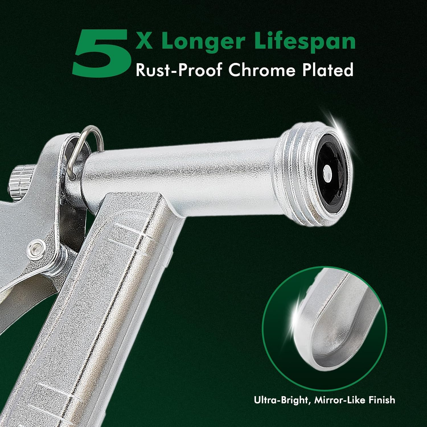 RESTMO 100% Metal Garden Hose Nozzle 2 Pack, 5X Lifespan Rust-Proof Chrome Plated, Heavy Duty Zinc Alloy Pistol Grip with Threaded Front, High Pressure Hose Sprayer for Car Washing, Plant Watering