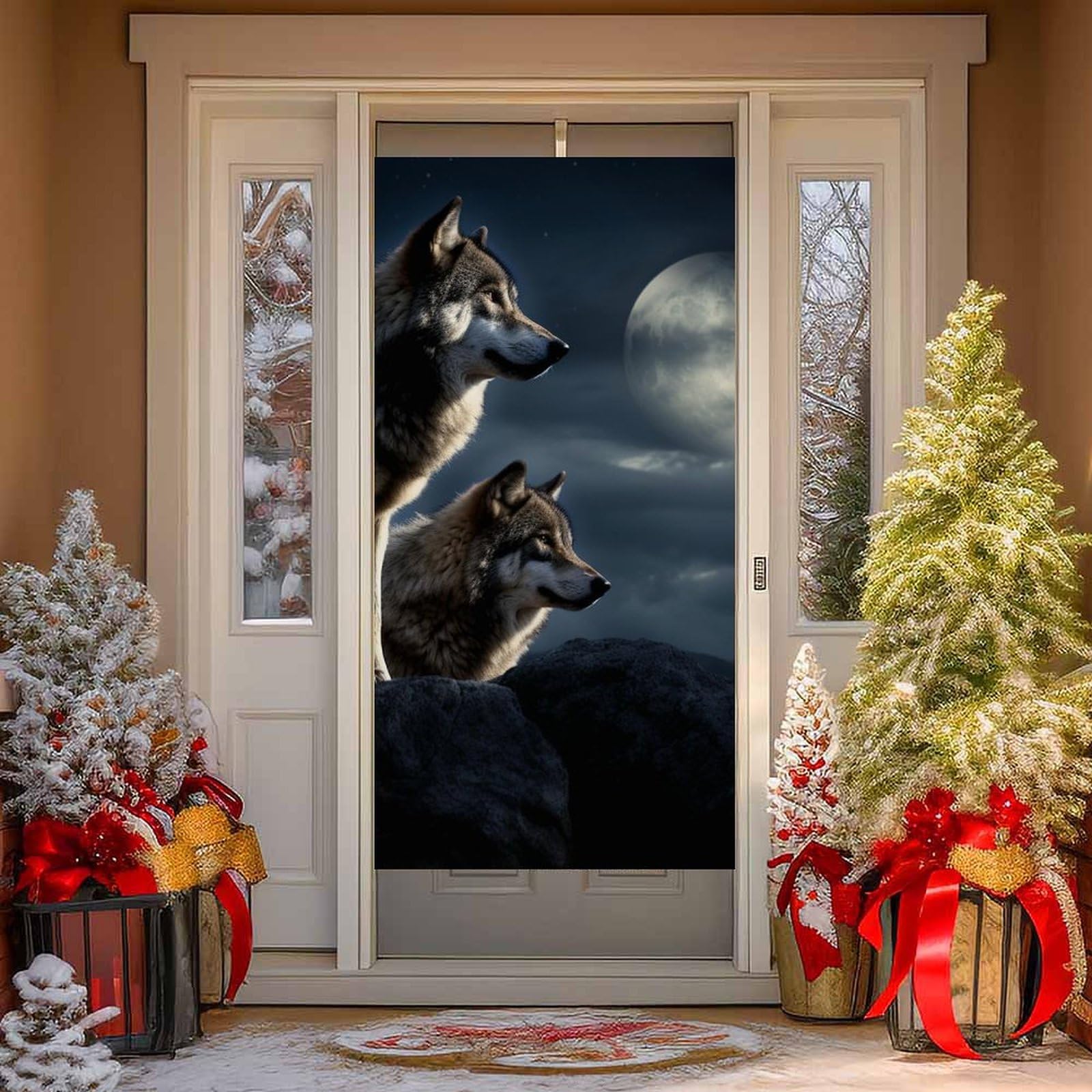 NTVOWPZO Wolves in The Moonlight Door Curtains for Doorway Privacy Dividers Door Banner Blackout Curtains Fabric Door Window Curtain for Home Bedroom Kitchen Decor 35.4x70.9 in Decorative Banner