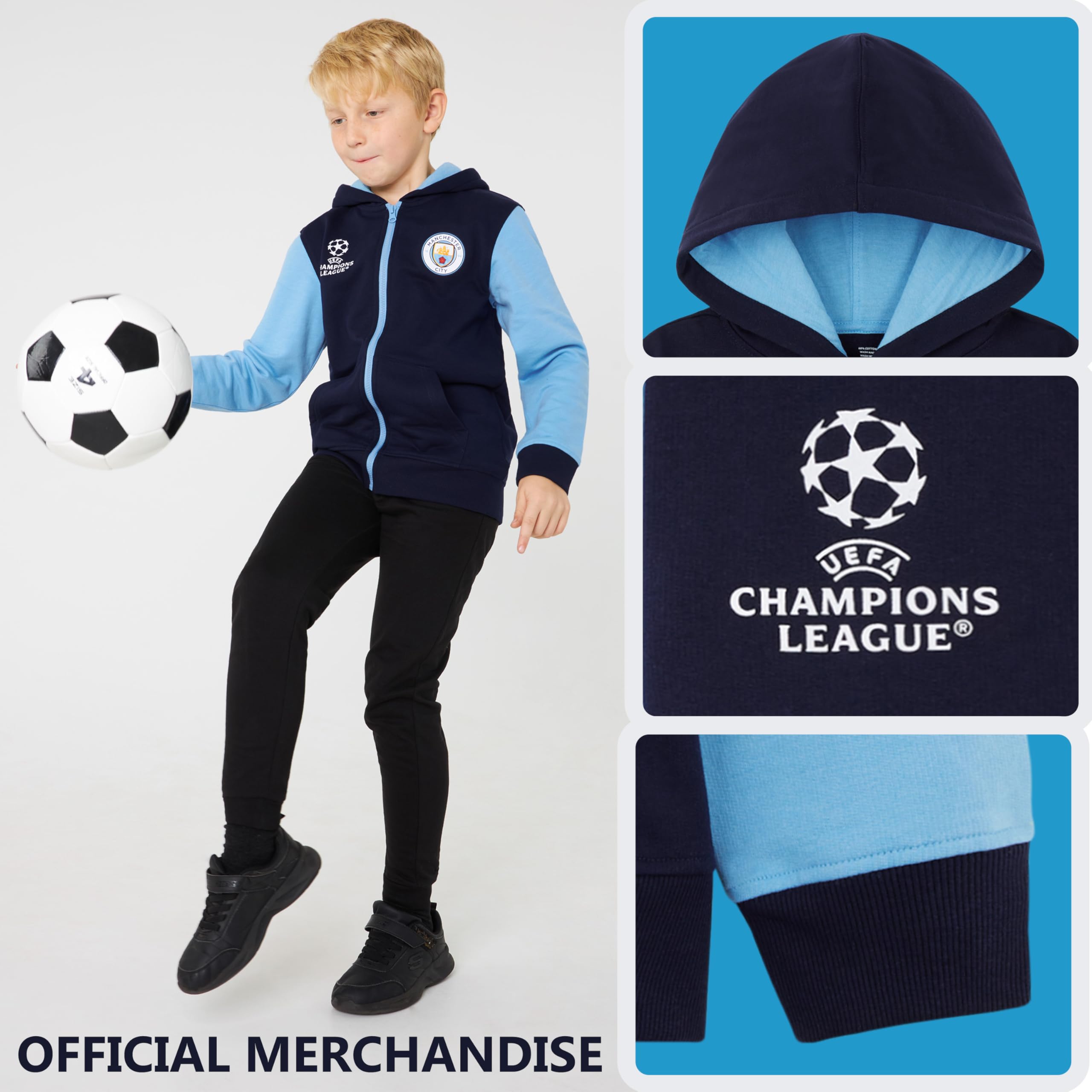 MANCHESTER CITY F.C. - Felpa con cappuccio e cerniera, per ragazzi e ragazzi, idea regalo