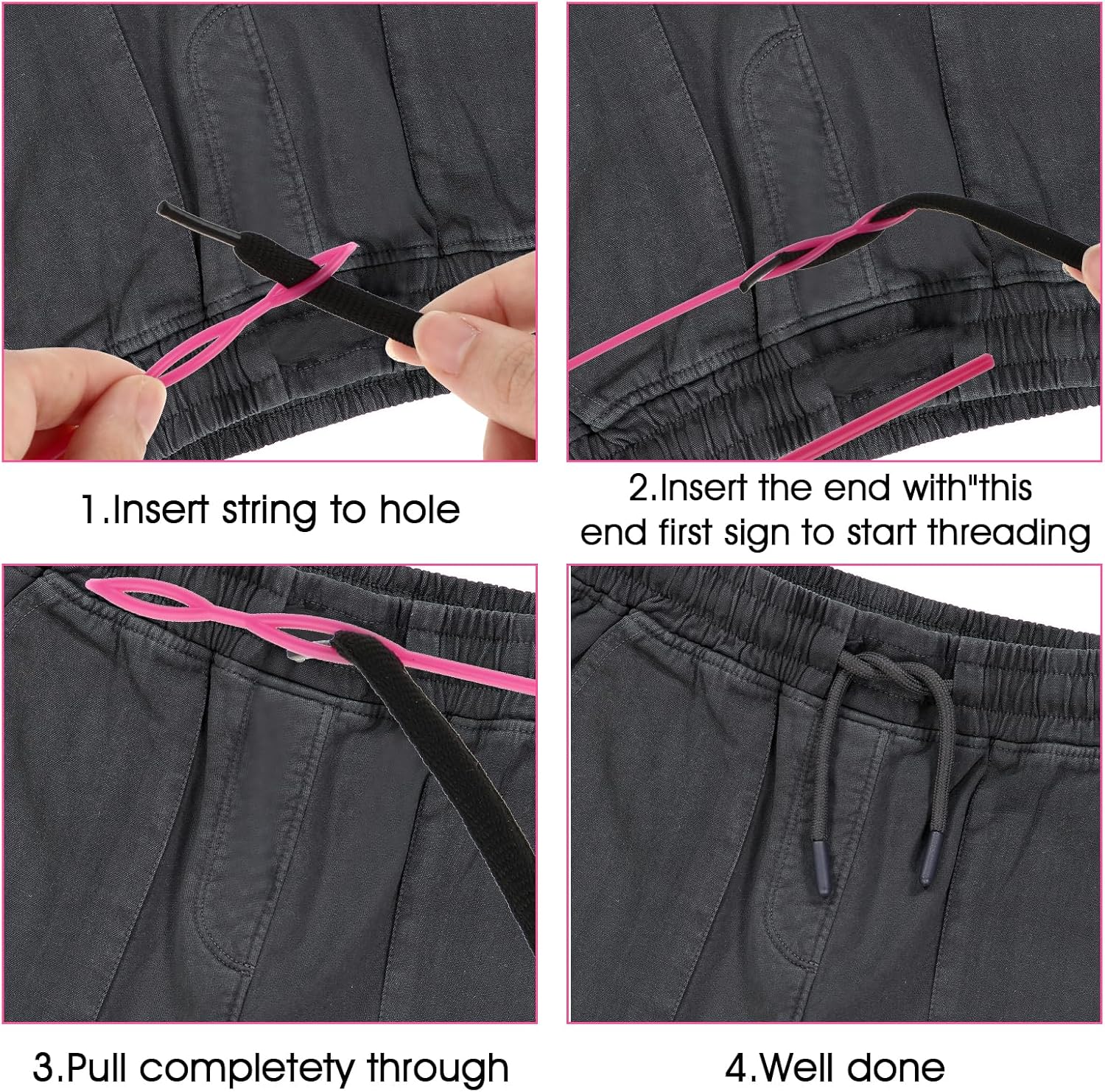 Drawstring Threader Tool Set, 2PCS 23In Flexible Plastic Drawstring Threader Tool, Threaders for Sewing, Threaders Replacement Tools for Jackets Swim Trunks Pants Sweatpants Hoodies (Blue/Pink)