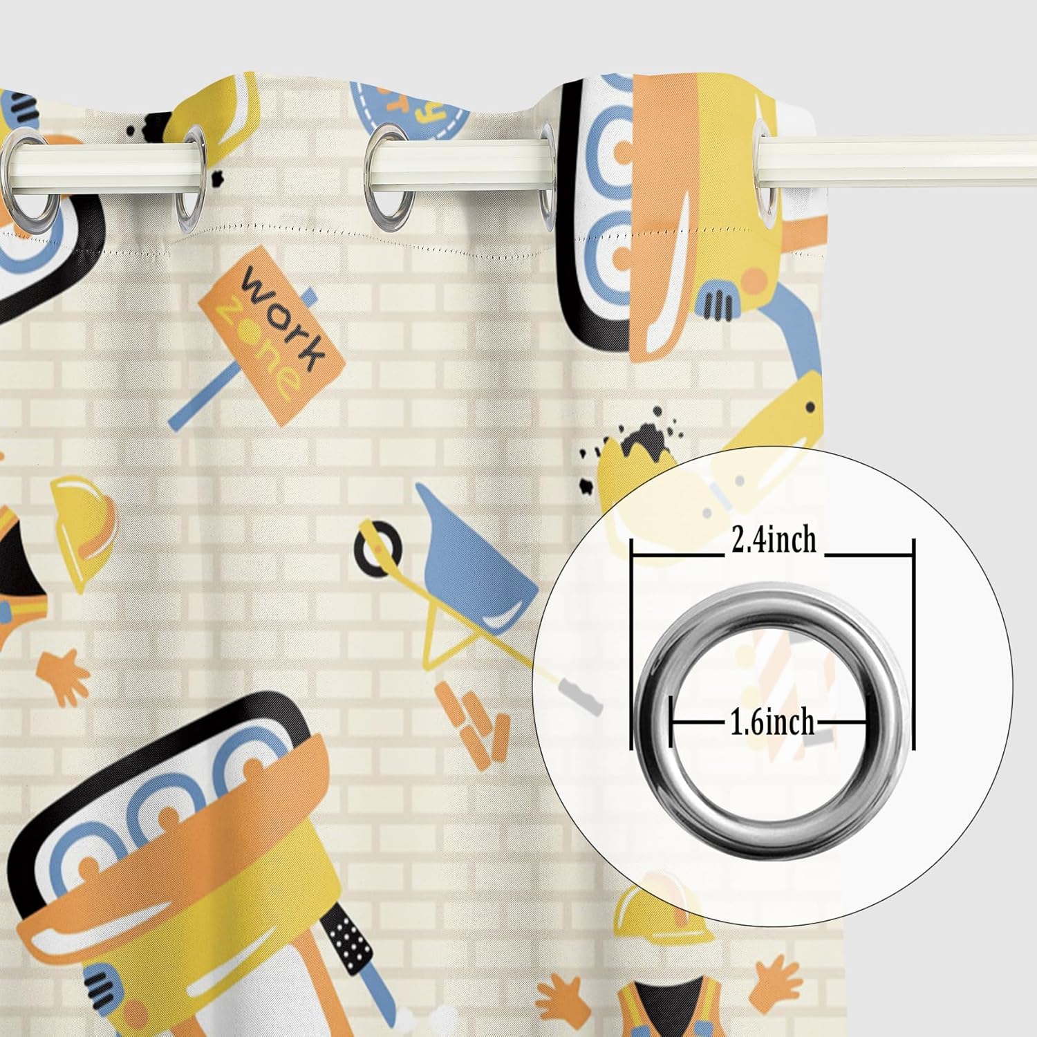 Yellow Car Tractor Truck Bulldozer Construction Printed Pattern Curtains Blackout Thermal Insulated Grommet Drapes for Kids Boys Bedroom Living Room Decor,2 Panels,Each W42 xL63