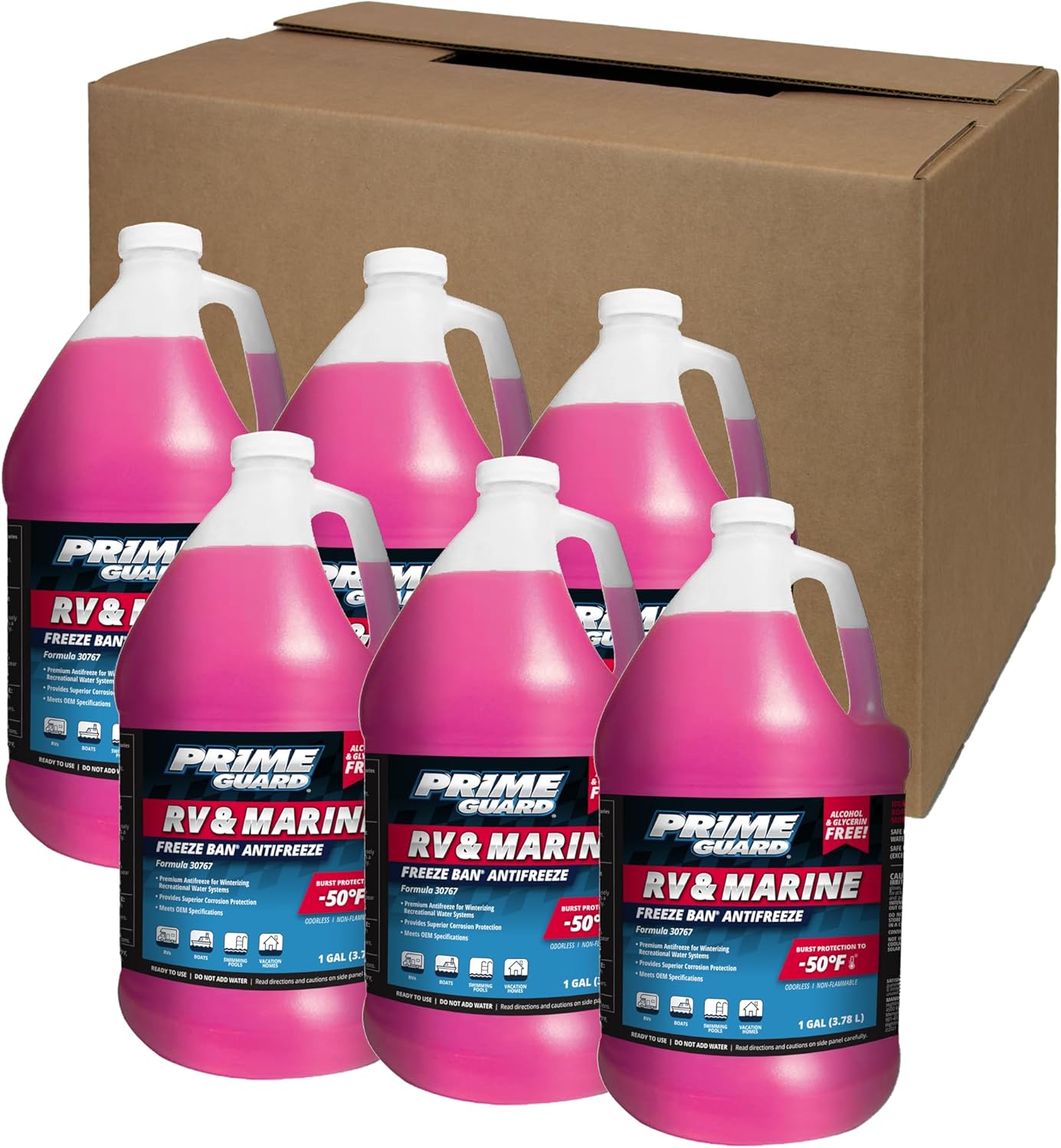 Prime Guard -50 RV & Marine Premium Antifreeze (Glycerin Free), 1 Gallon (Pack of 6)