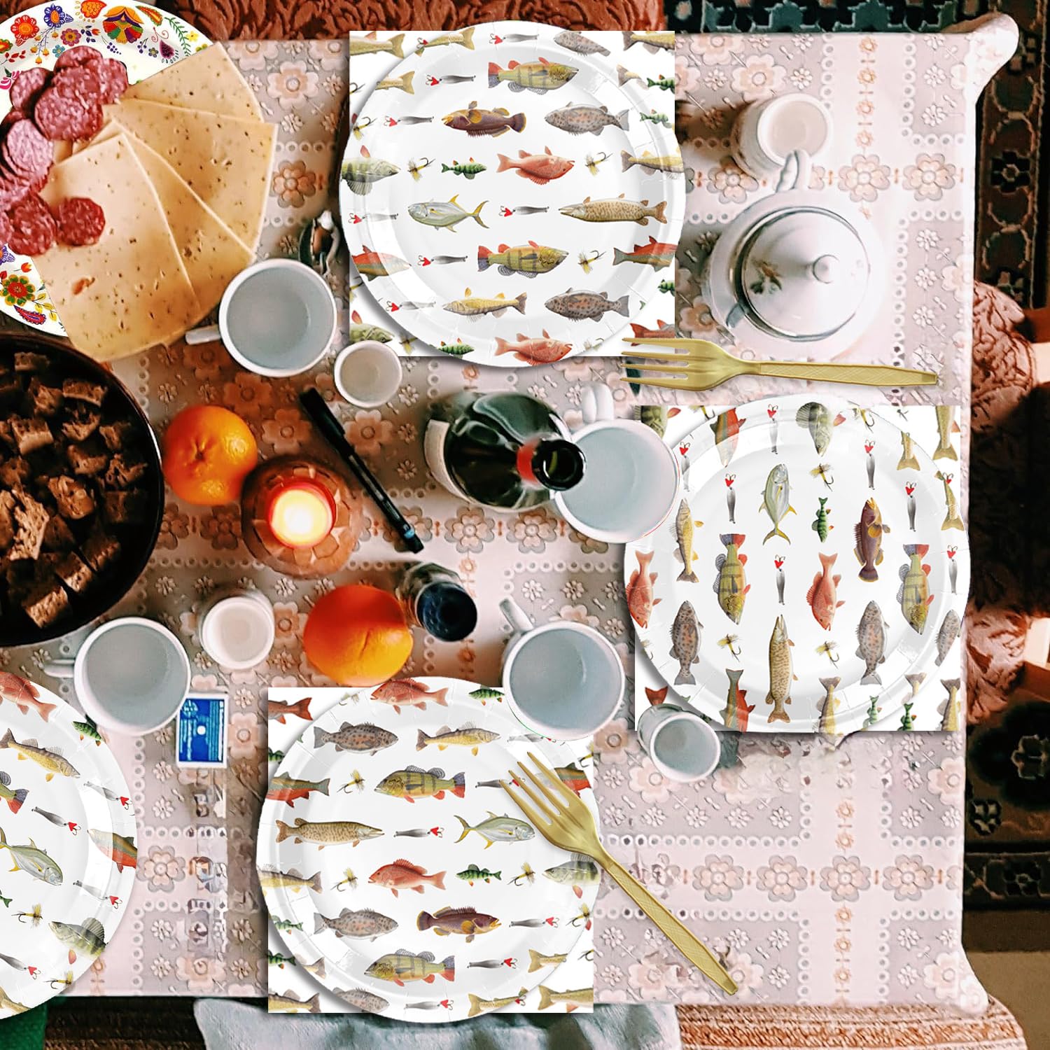 48Pcs Fishing Theme Party Napkins - 6.5x6.5 Inch 2-Ply Paper Napkins For Fishing Birthday Decor