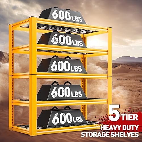 Miniatura 4 de REIBII Estantería de garaje de 72 pulgadas de alto, resistente, 3000 libras, estantes de almacenamiento de 5 niveles, estantería ajustable y