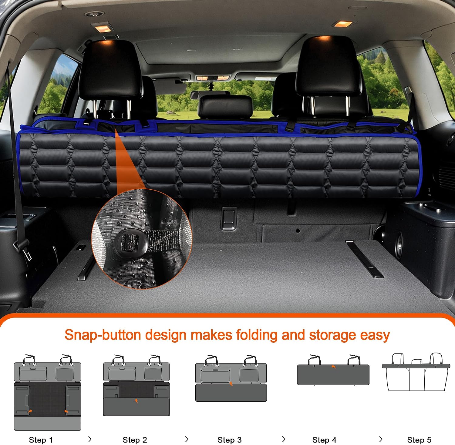 Reliadura SUV Cargo Liner for Dogs, Waterproof Pet Trunk Cover with Bumper Flap Protector, Non-Slip Scratchproof, Non-Slip Dog Seat Mat for SUVs, Large Size Cargo Liner Universal Fit Blue image 2