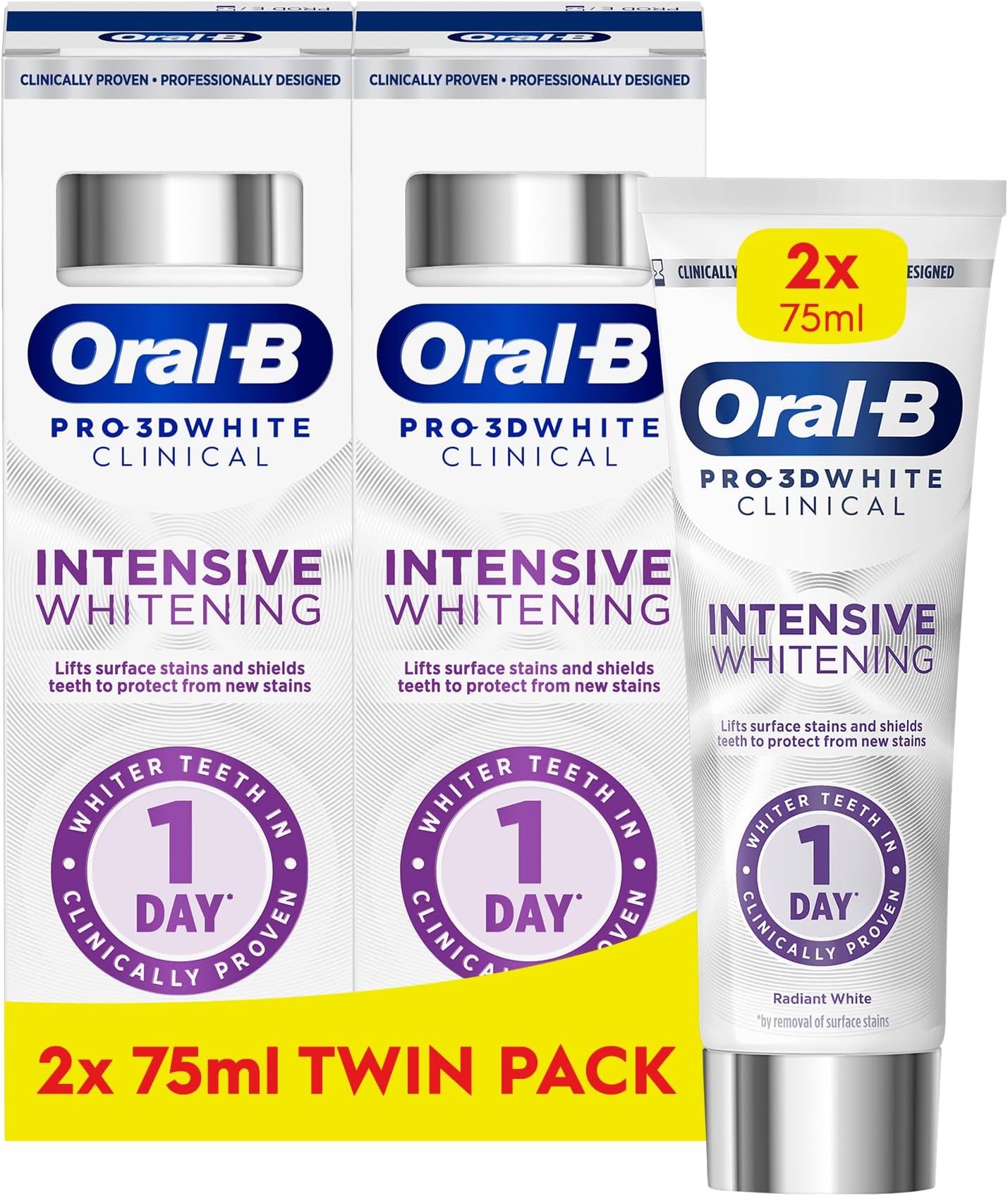 Pro-3D White Clinical Intensive Whitening Toothpaste Radiant White 2 x 75ml Twin Pack