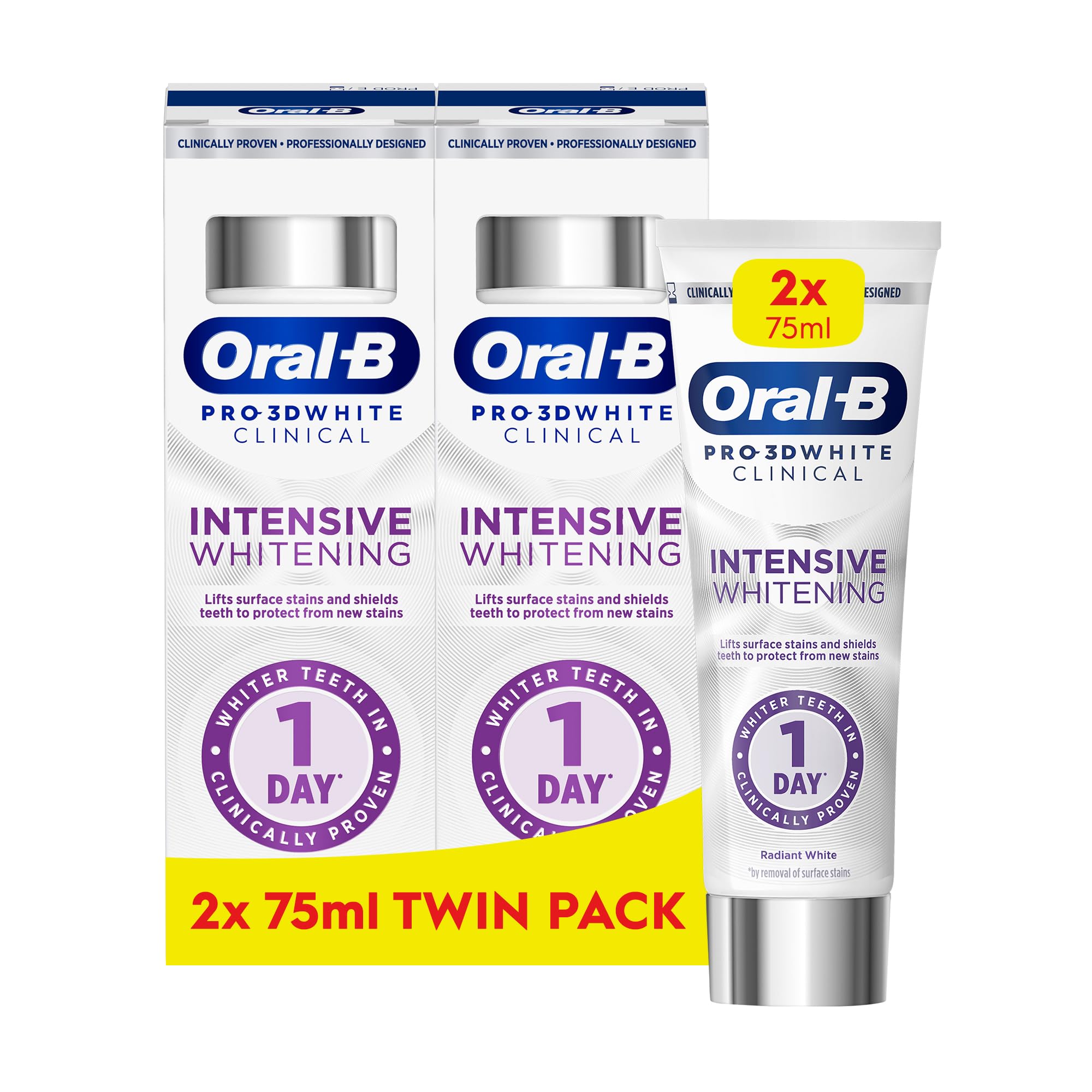 Pro-3D White Clinical Intensive Whitening Toothpaste Radiant White 2 x 75ml Twin Pack