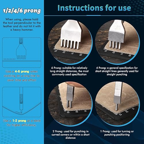 Miniatura 10 de 4 punzones de piel para perforar agujeros de piel, 1246 punzones, acero blanco, cincel de piel, herramientas de perforación de acero inoxidable