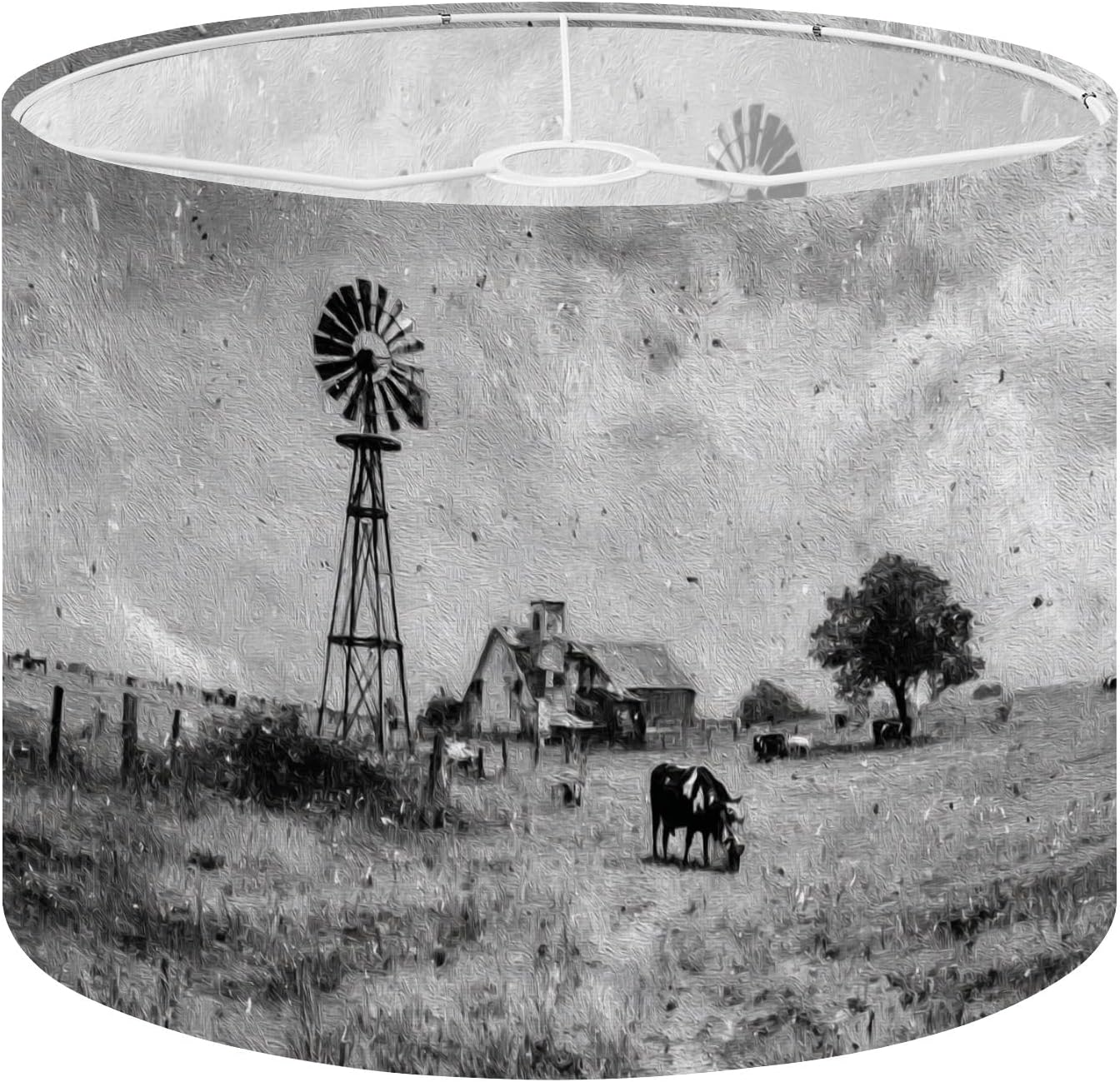 Drum Lamp Shades Country Farmhouse Vintage Windmill Barn Cornfield Landscape Lampshade for Floor Lamps Table Lamp Pendant Light Linen 13"x13"x10" Replacement Large Lampshades