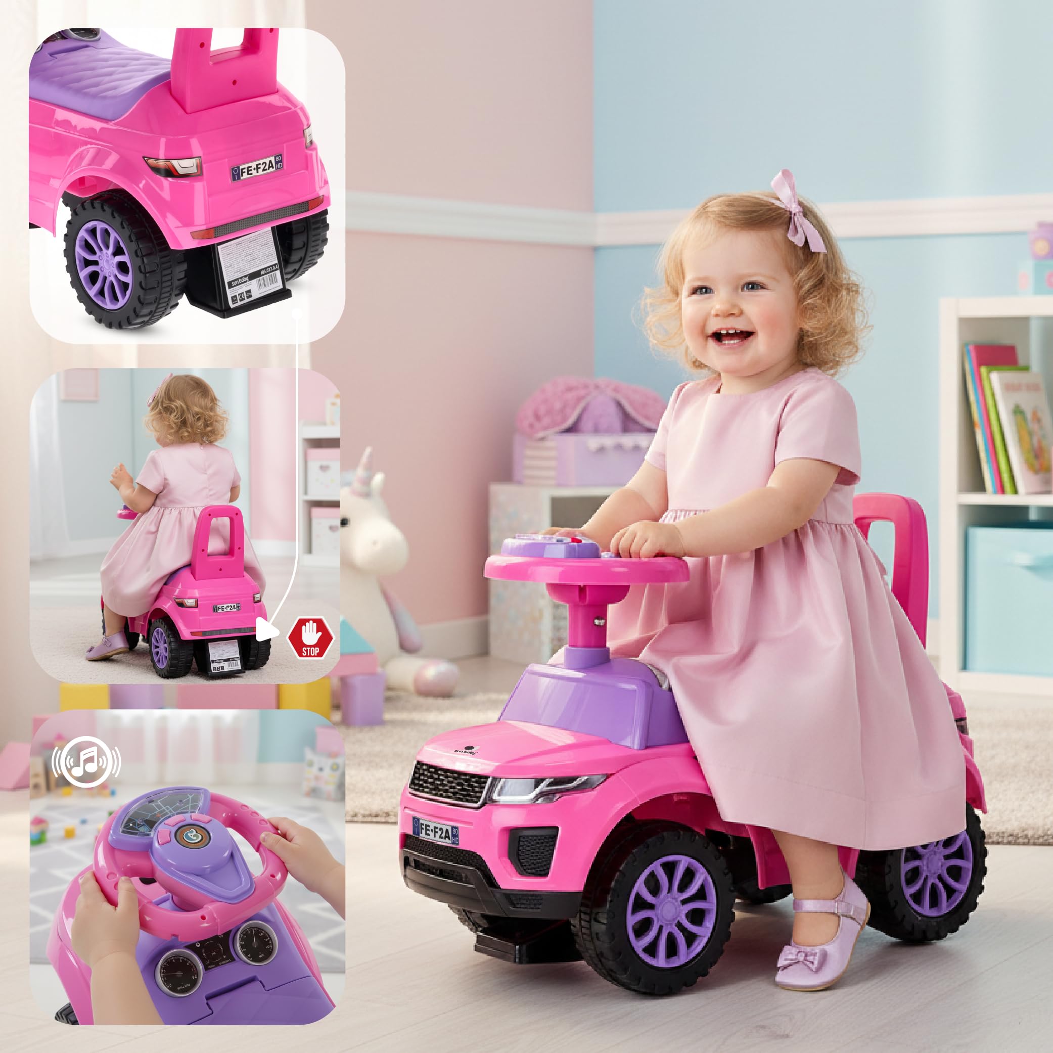 Rutschauto ab 1 Jahr, Kinderauto ab 12 Monaten, Baby Auto, Lauflernhilfe mit Hupe und Motorengeräuschen (Rosa)