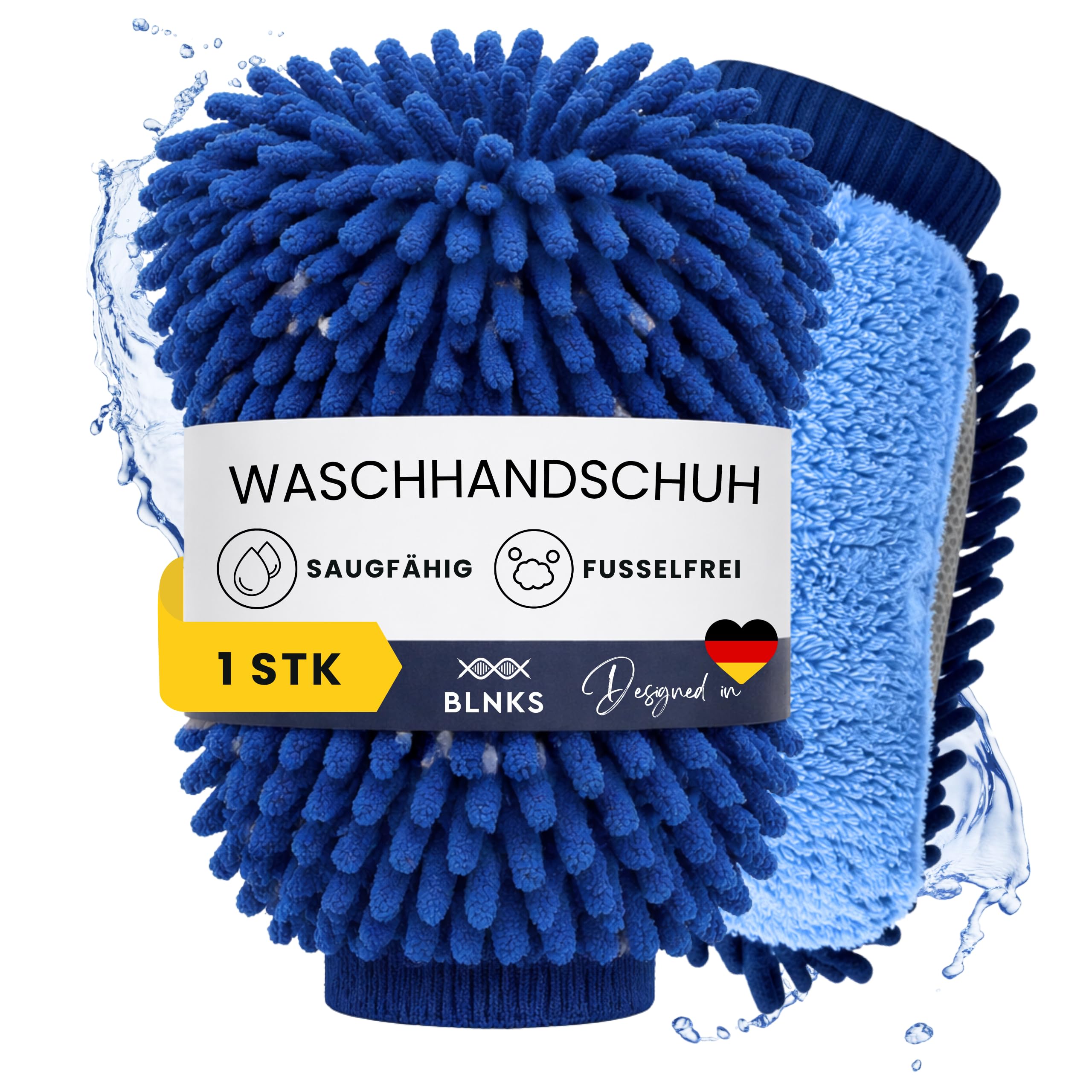 Blnks Blue Car Wash Glove (Microfibre) - Wash Mitts For Car Hand Wash - Microfibre Glove For Car Care - Car Wash Mitt