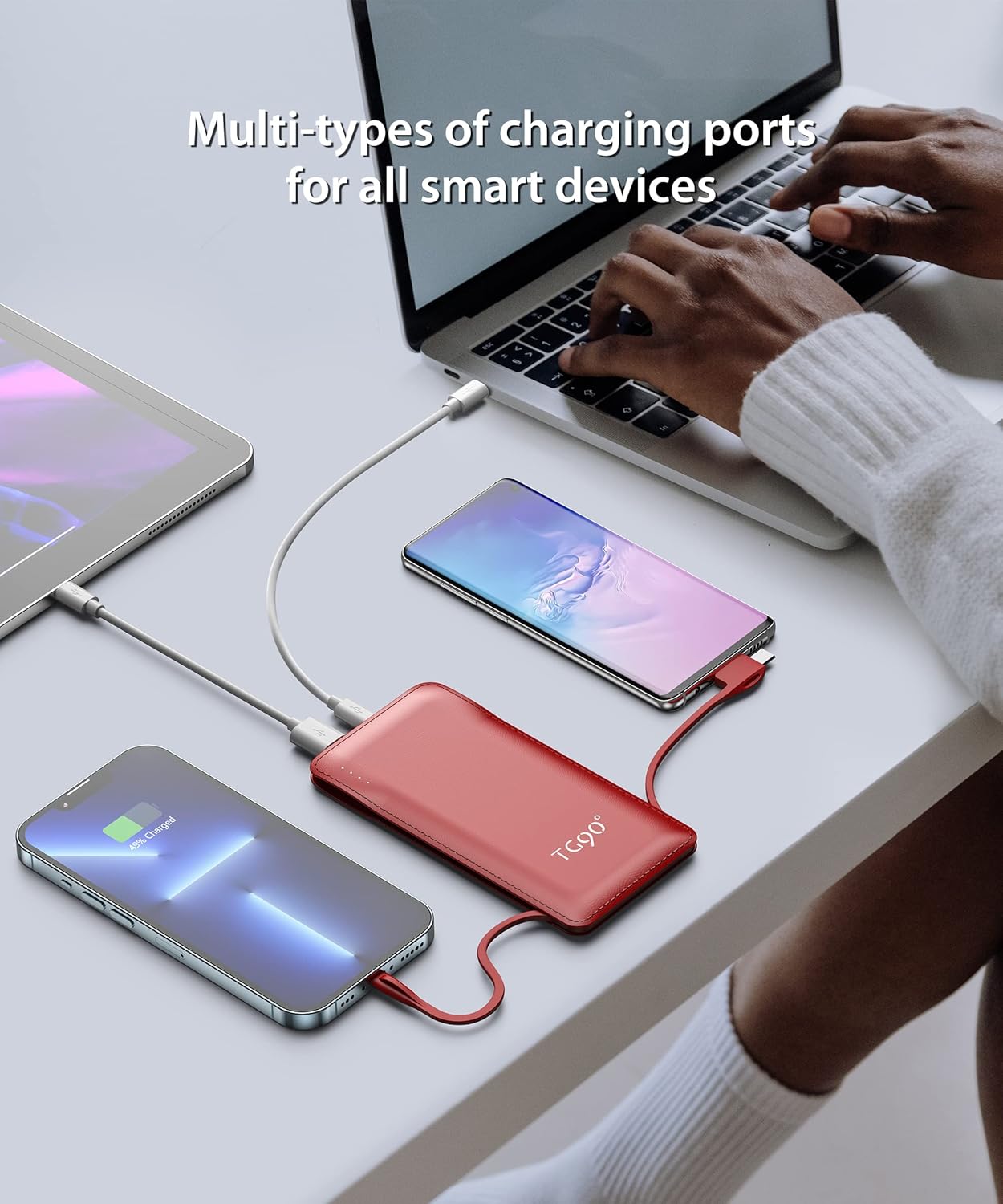 TG90 10000mah Power Bank External Battery Packs, Portable Charger with Built-in Lightning and Type-C Cable for Cell Phone Battery Backup, Portable Phone Charger Compatible with iPhone, Android Phones : Cell Phones & Accessories