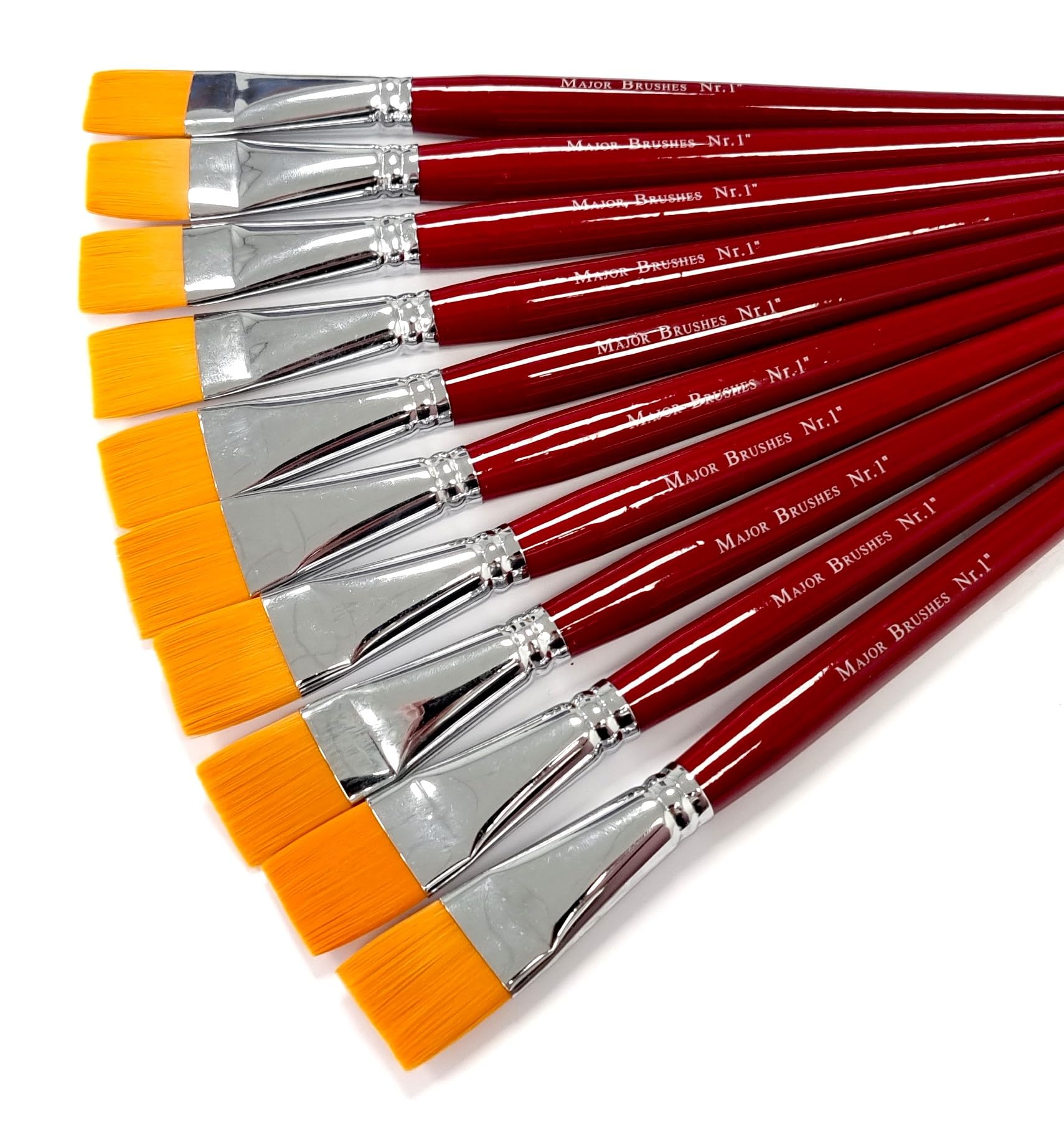 Major Brushes Orange Flat Synthetic Sable Brushes 1" (25mm) - Set of 10