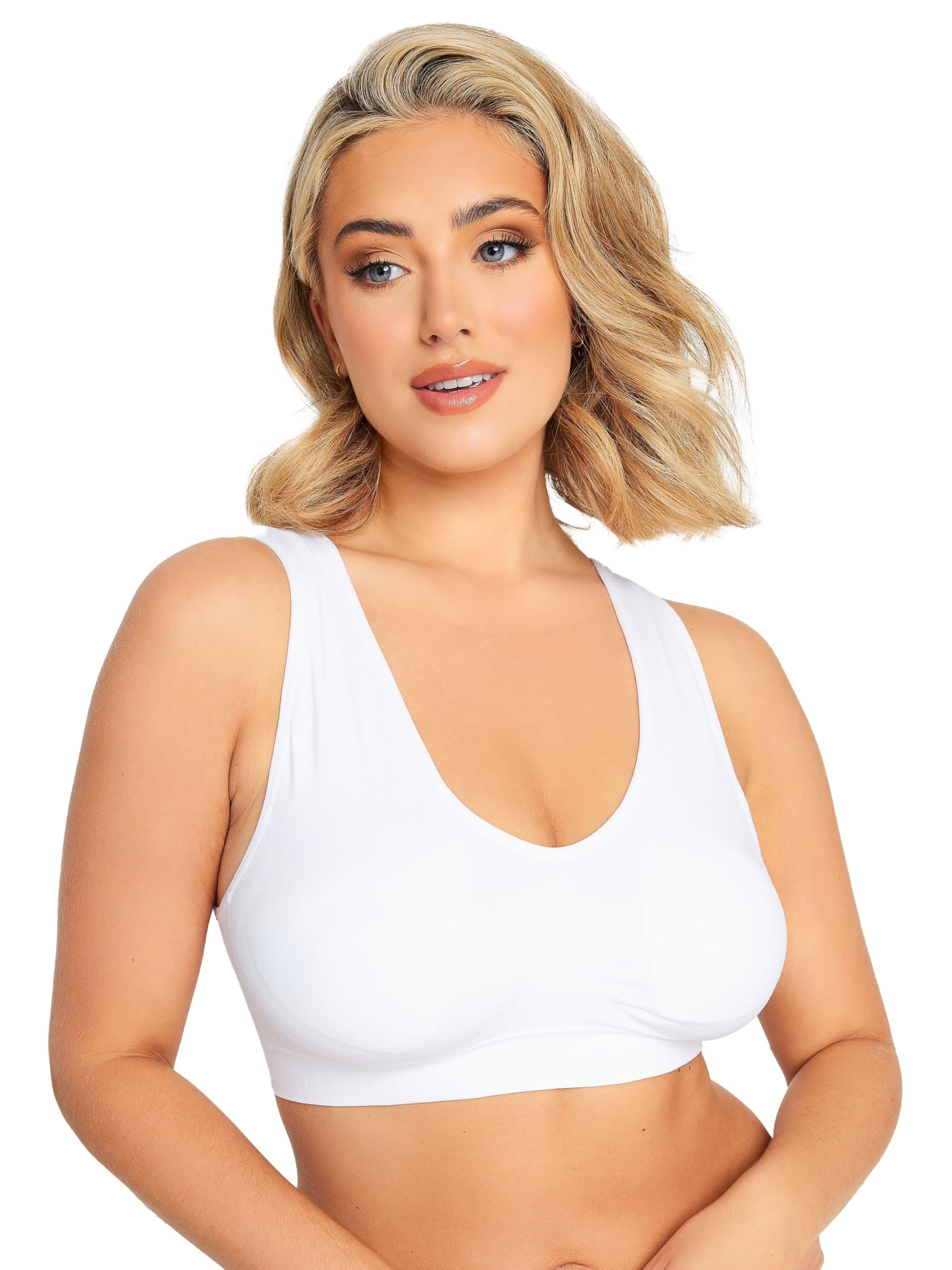 Yours Women's White Curve Seamless Non-Padded Non-Wired Bralette - Plus Size Curve