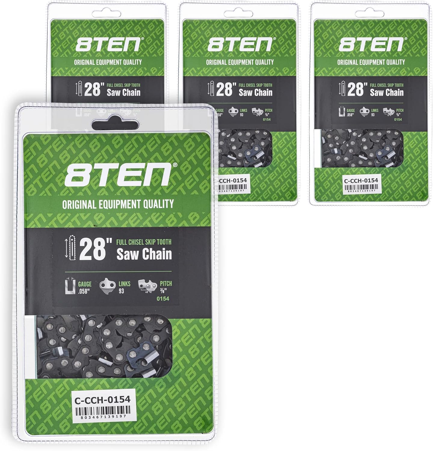 8TEN Full Chisel Skip Tooth Chainsaw Chain 28 Inch .058 3/8 93DL For Husqvarna 262XP Poulan 475 Jonsered 2065 (2 Pack)