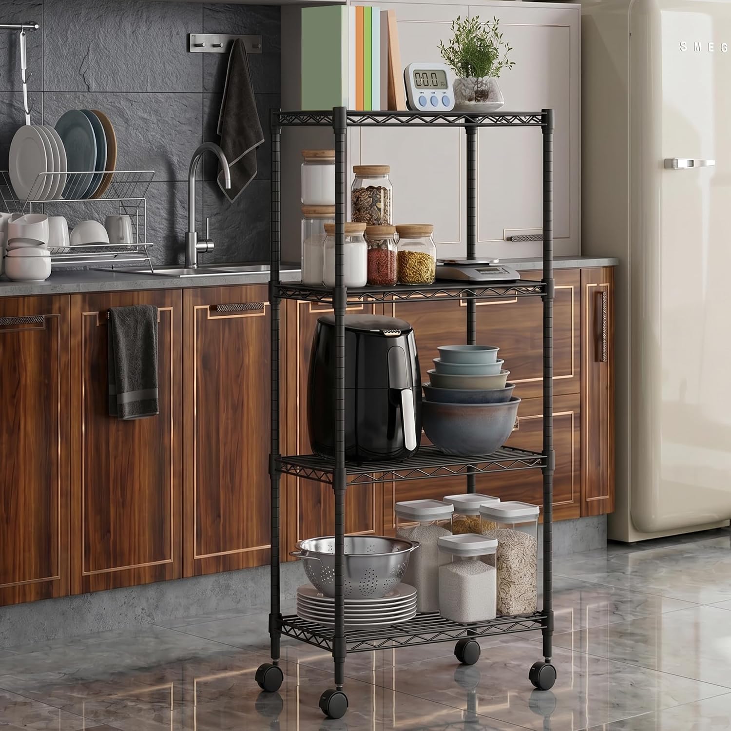 M MZG 4 Tiers Storage Shelves Load 1000 LBS, Metal Shelving Wire Metal Shelving Unit Shelves for Storage Adjustable Garage Shelving for Pantry Kitchen Garage Black 11.8X 17.7 x 40.8 inch