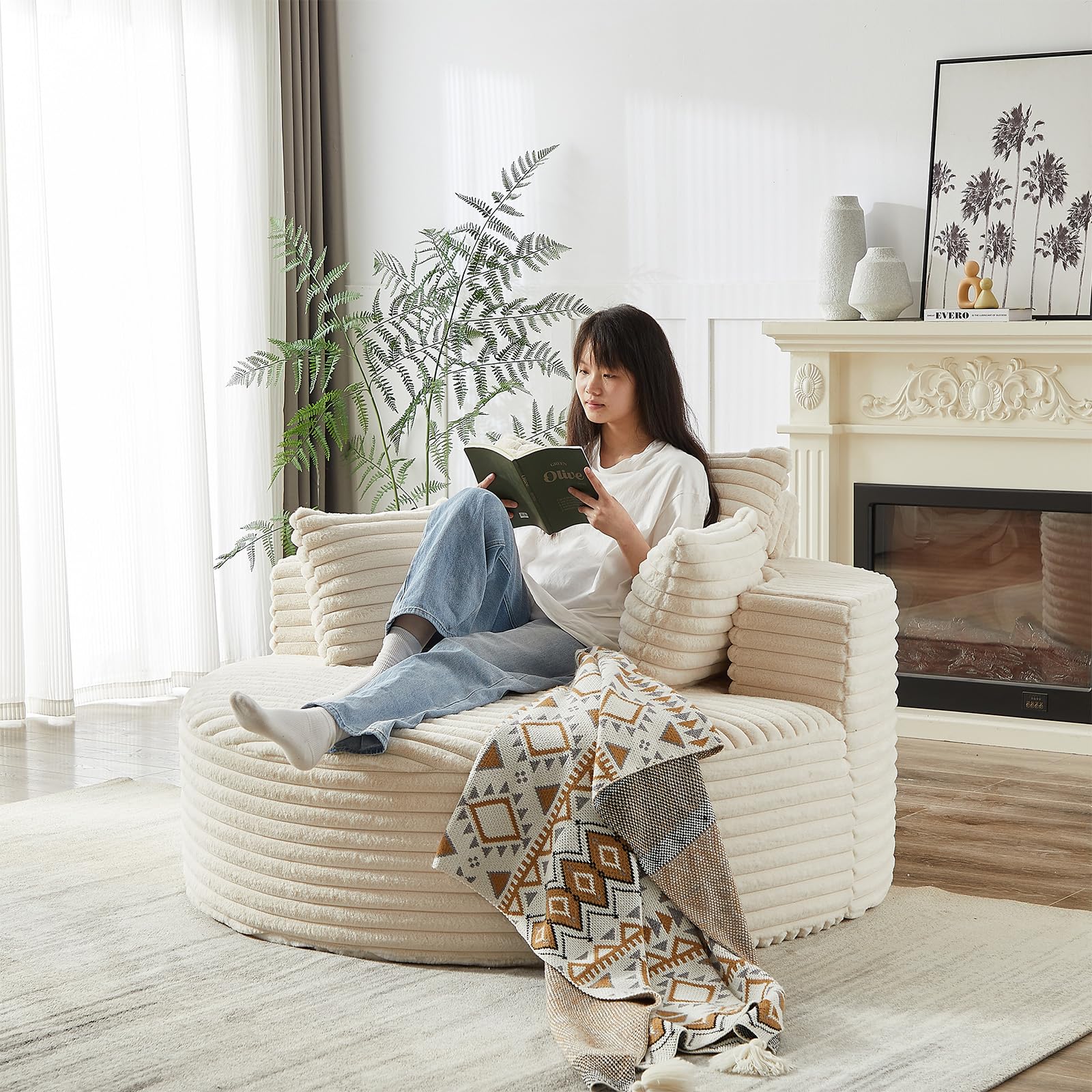 GEEVIVO 38.1" Cloud Couch Sofa Chair - Plush Teddy Fabric, Deep Seat With Pillows, White