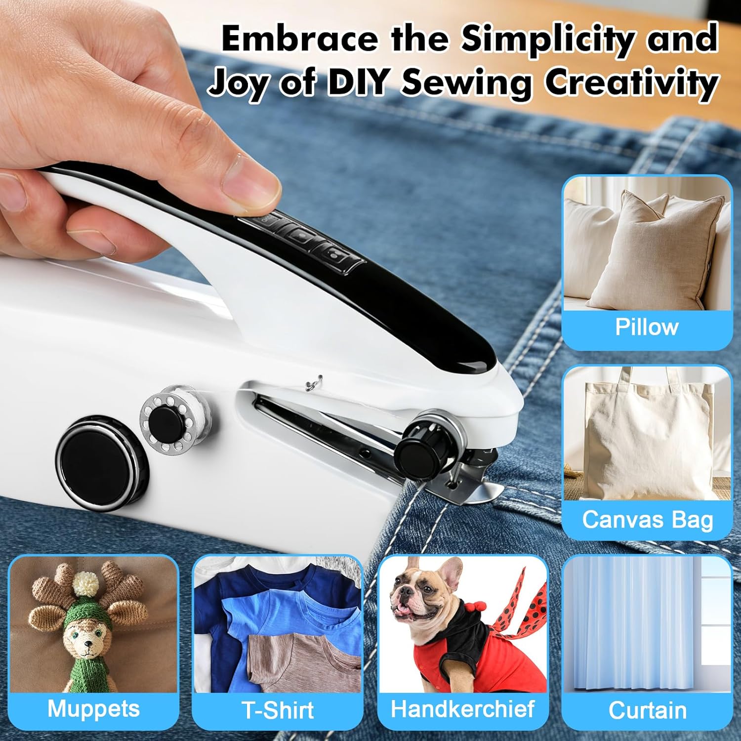 Handheld Sewing Machine, Portable Mini Sewing Machine for Beginners Adults, Easy to Use & Quick Home Clothing Repair Tools, Suitable for Sewing Fabrics, Clothes, Curtains, Family Travel, DIY - Image 3