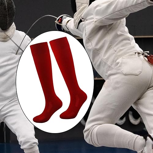 Miniatura 5 de Calcetines de esgrima transpirables para absorción de sudor, equipo de esgrima, cómodos, atléticos, unisex, para juego de lámina de espada, Rojo M