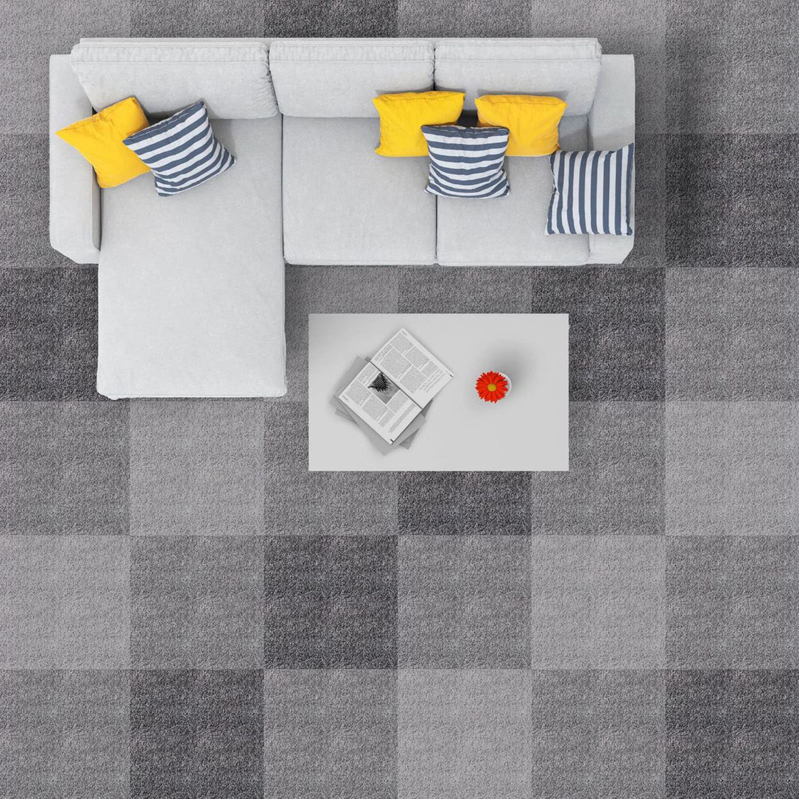 Moquette quadrotte autoadesive Piastrelle per pavimenti in moquette staccabili e incollabili, piastrelle per moquette autoadesive commerciali, installazione fai da te 20x20, tappetino antiscivolo per