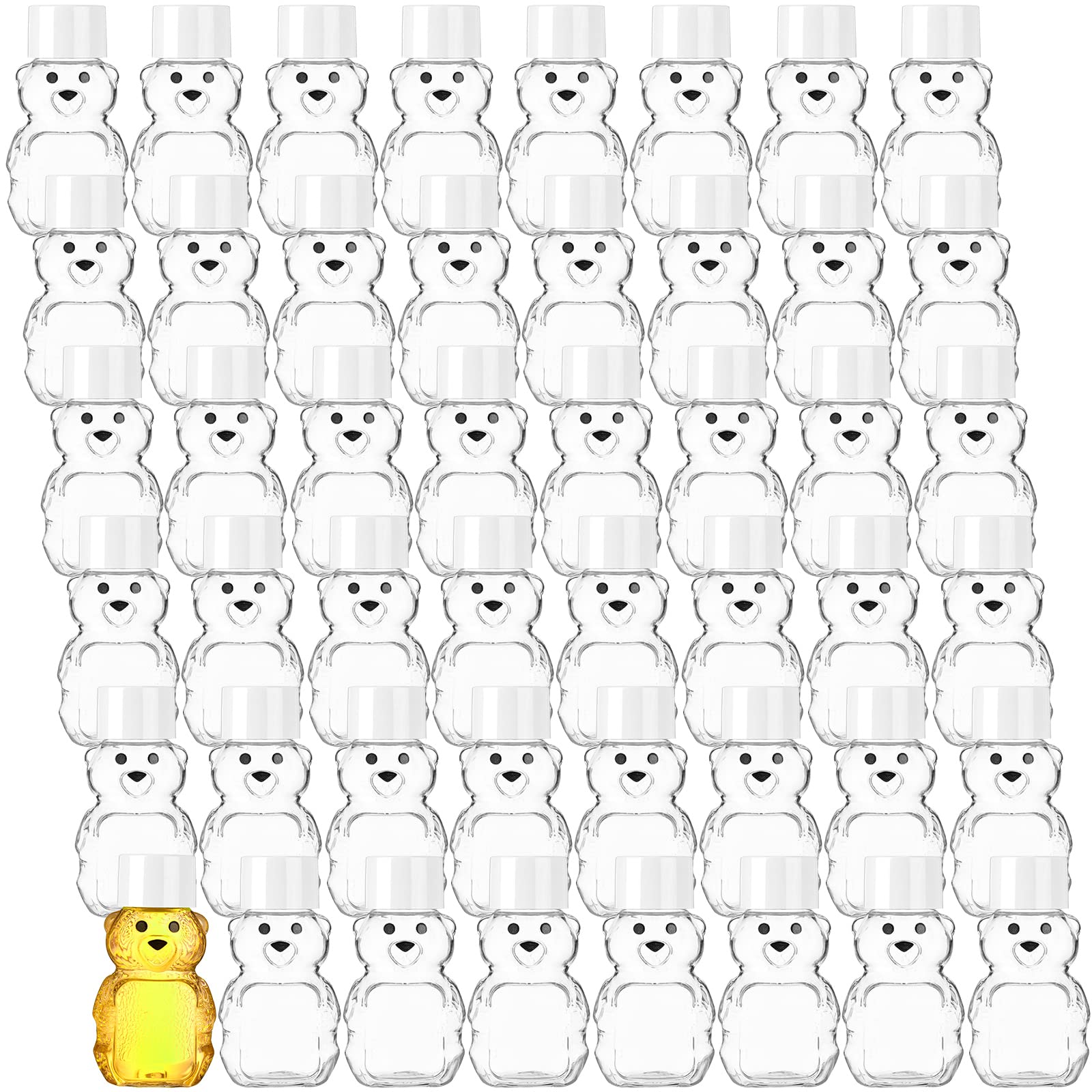 Patelai 48 Pcs 2 oz Plastic Honey Bear Bottle Clear Empty Honey Containers Bulk Reusable Mini Cup Jars with Lids Juice Bottle for Holidays Baby Shower