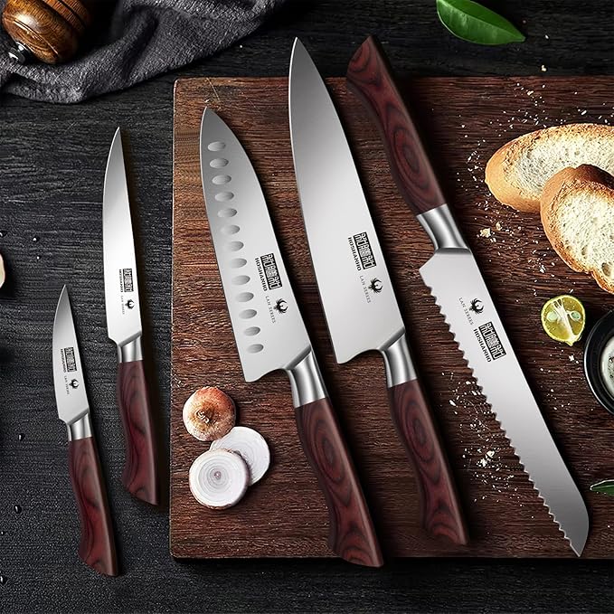 Set Cuchillos Cocina 5 Piezas Acero al Carbón Madera miniatura 7