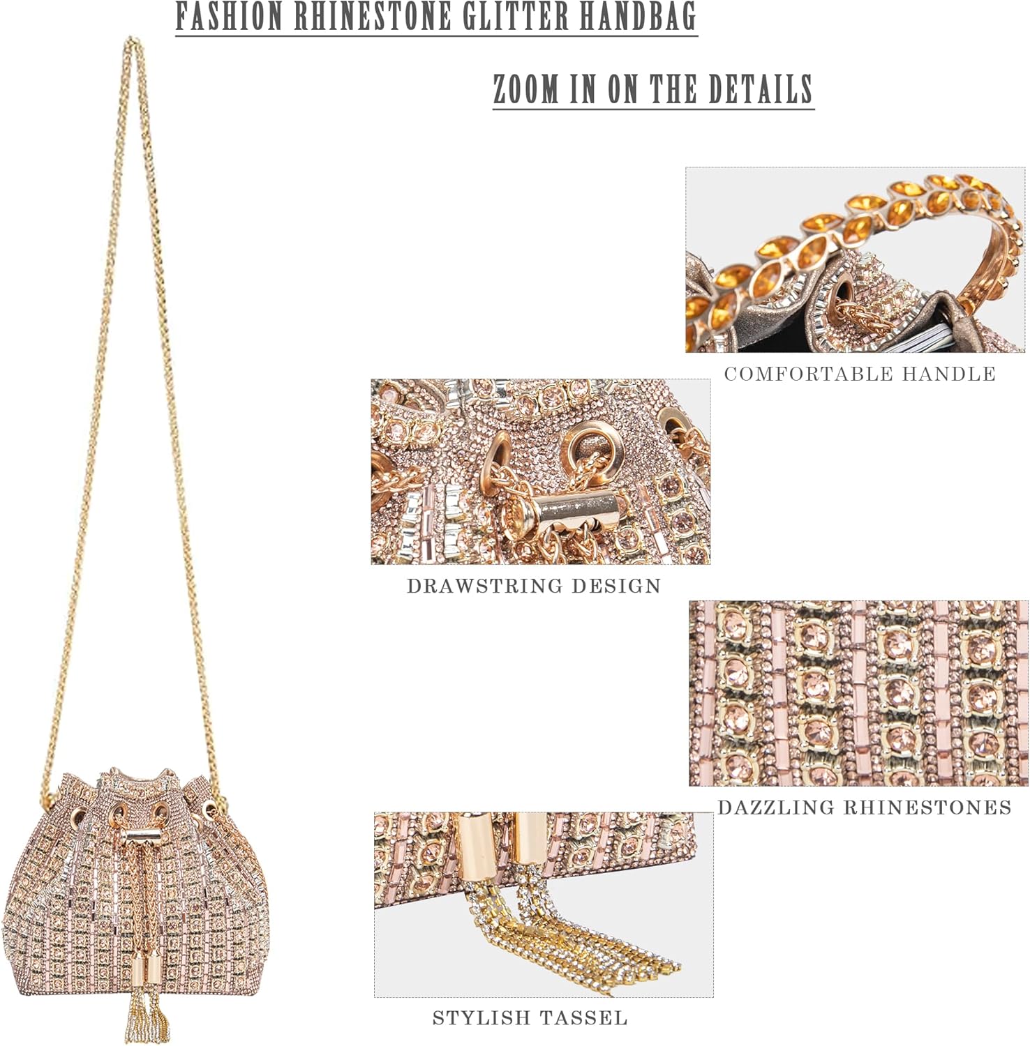 Sparkling Women's Evening Handbags Rhinestone Purse Crossbody Bag Wedding Prom Party Club Purses - Image 3