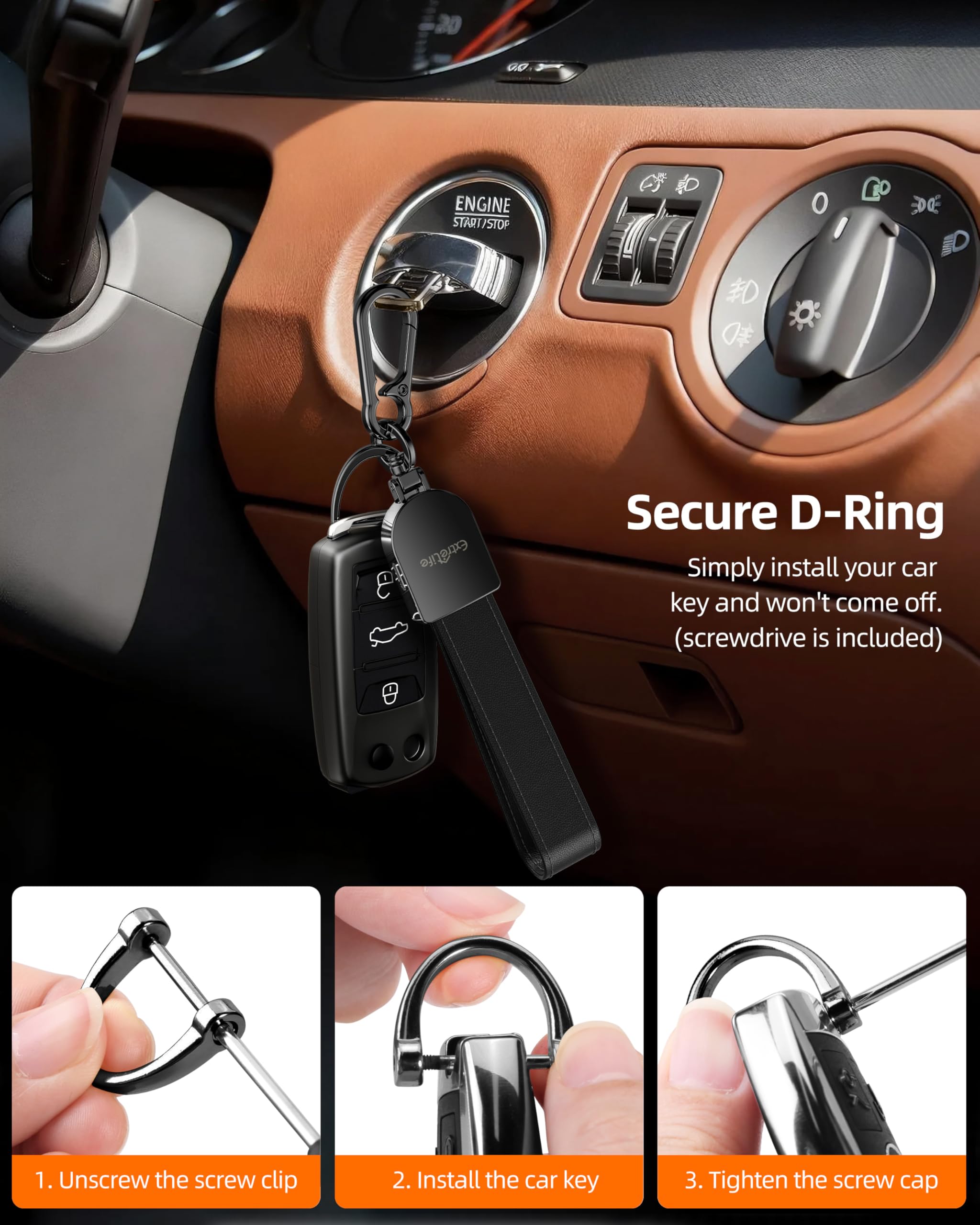 Portachiavi in pelle, funziona con Apple Find My, con localizzatore GPS | Portachiavi per auto per donne e uomini, portachiavi per auto, anti-smarrimento, ricaricabile, nero