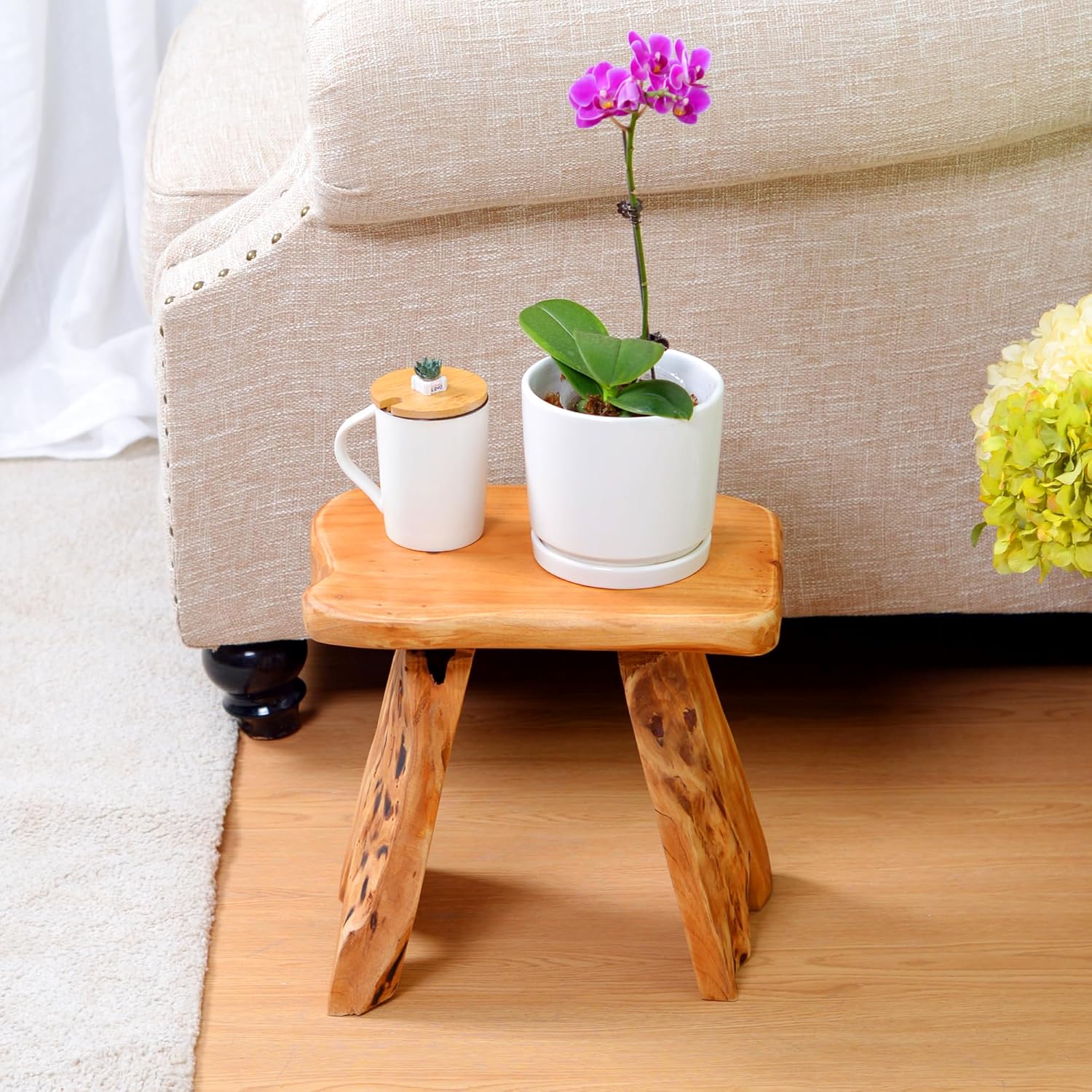 Cedar Wood Stump Outdoor/Indoor Side Table,Garden Stool End Table,Little Wooden Plant Stool,Small Wood Seat Stool, wood stool-3, Light Brown