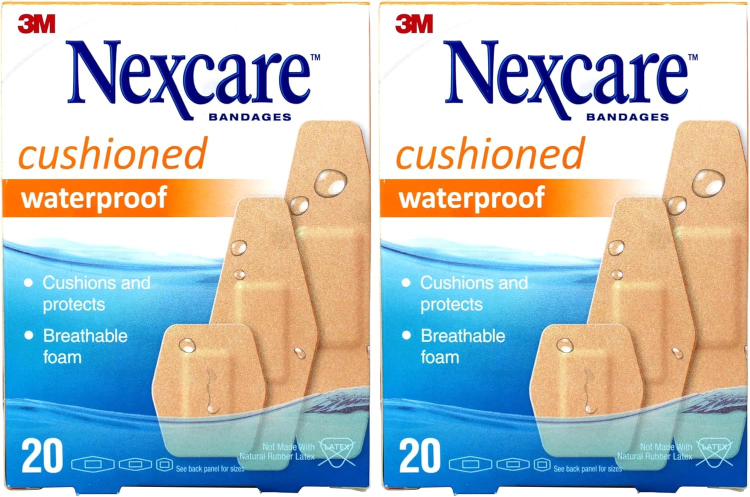 Nexcare Waterproof Cushioned Bandages, Assorted Sizes, 20 Count (Pack of 2) Assorted 20 Count (Pack of 2) - Image 1 of 10