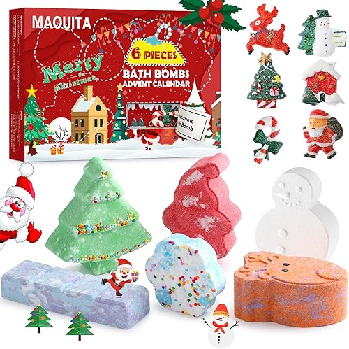 Miniatura 1 de MAQUITA Bombas de baño de Navidad, 6 unidades, divertidos diseños de cajas ciegas misteriosas y sorpresas navideñas, gran regalo de Navidad para