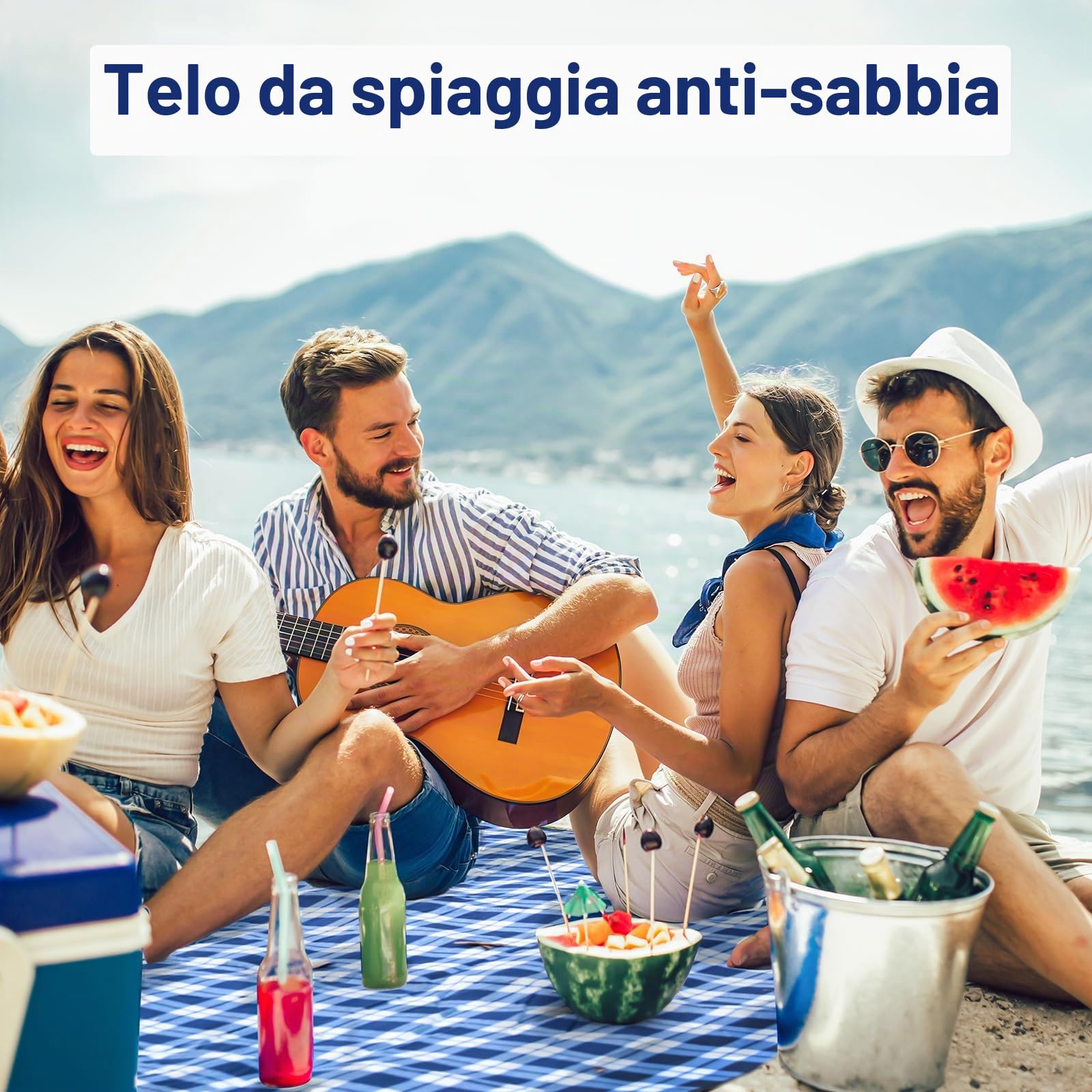 Coperta da Picnic Impermeabile Antisabbia 200x200cm Portatile Pieghevole con Tracolla