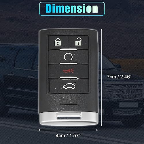 Miniatura 3 de X AUTOHAUX Funda de repuesto para llavero de 5 botones sin llave para Cadillac Escalade CTS DTS STS 2008-2012 M3N5WY7777A con hoja sin chip