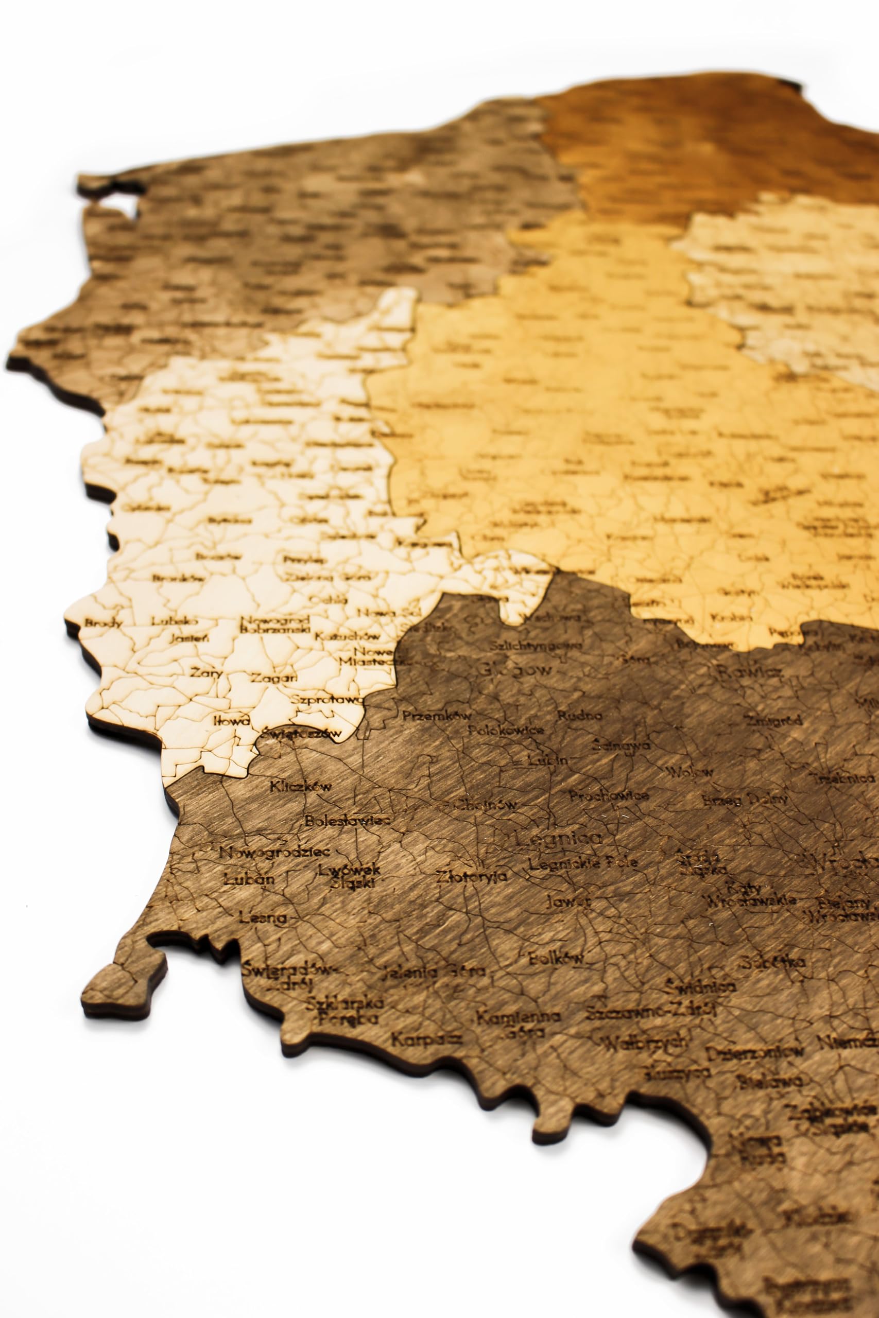 Drewniana mapa Polski na ścianę, puzzle 3D, dekoracyjna mapa z nazwami miast, dostępna w dwóch rozmiarach: 70x60 cm lub 88x75 cm (88 x 75 cm)